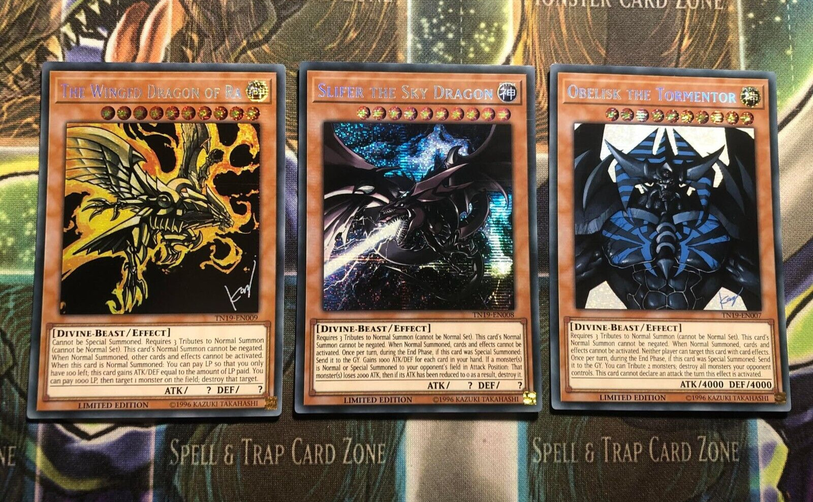 * EGYPTIAN GOD 3 CARD SET * SLIFER RA OBELISK PRISMATIC SECRET RARE TN19 YUGIOH