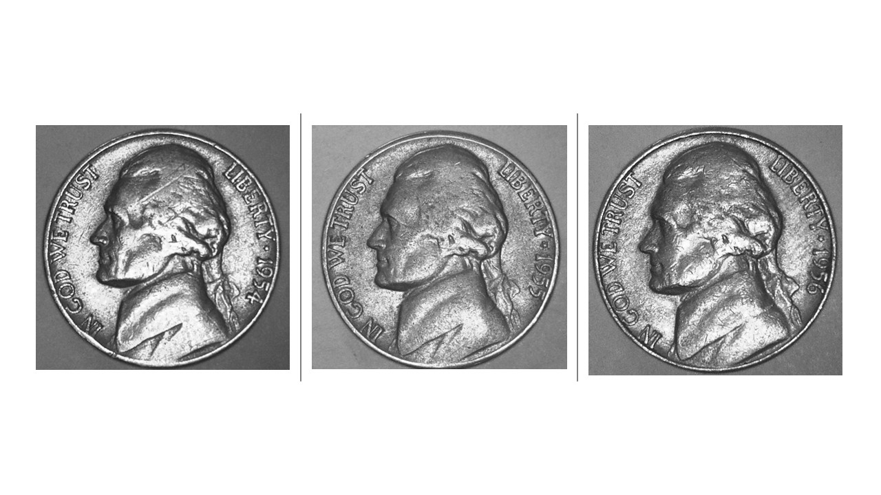 Jefferson Nickels 1954, 1955, 1956 D Mint Mark Circulated