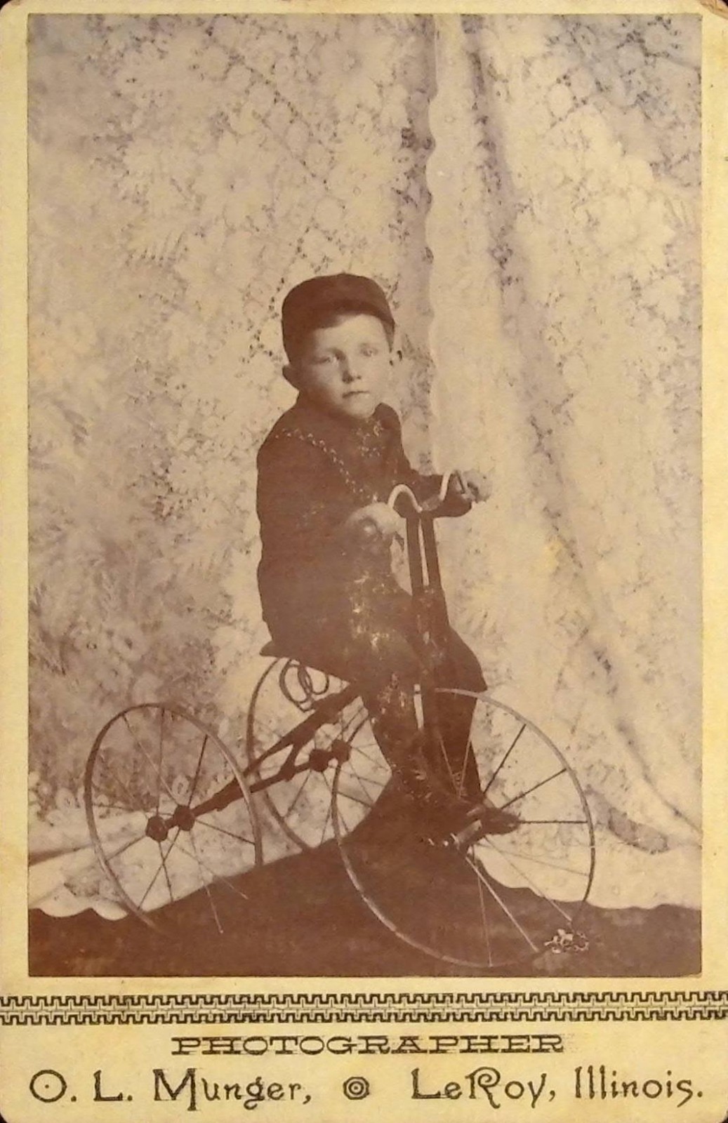 Antique Boy Toy Bicycle Tricycle Cabinet Card Le Roy Illinois 4x6.5\