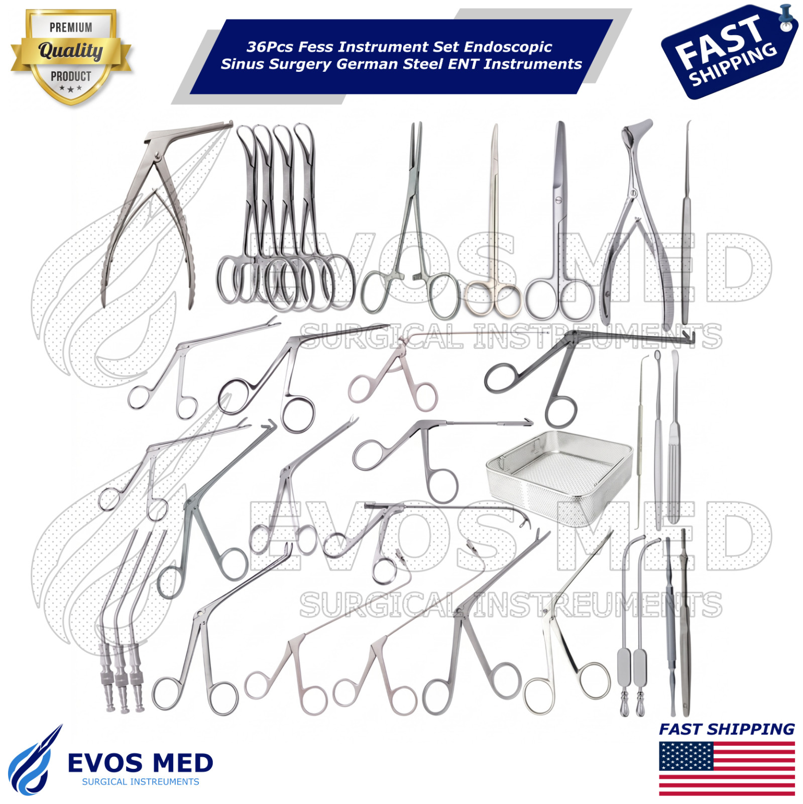 36 Pcs Fess Instrument Set Endoscopic Sinus Surgery German Steel ENT Instruments 36 Pcs Fess Instrument Set Endoscopic Sinus Surgery German Steel ENT Instruments