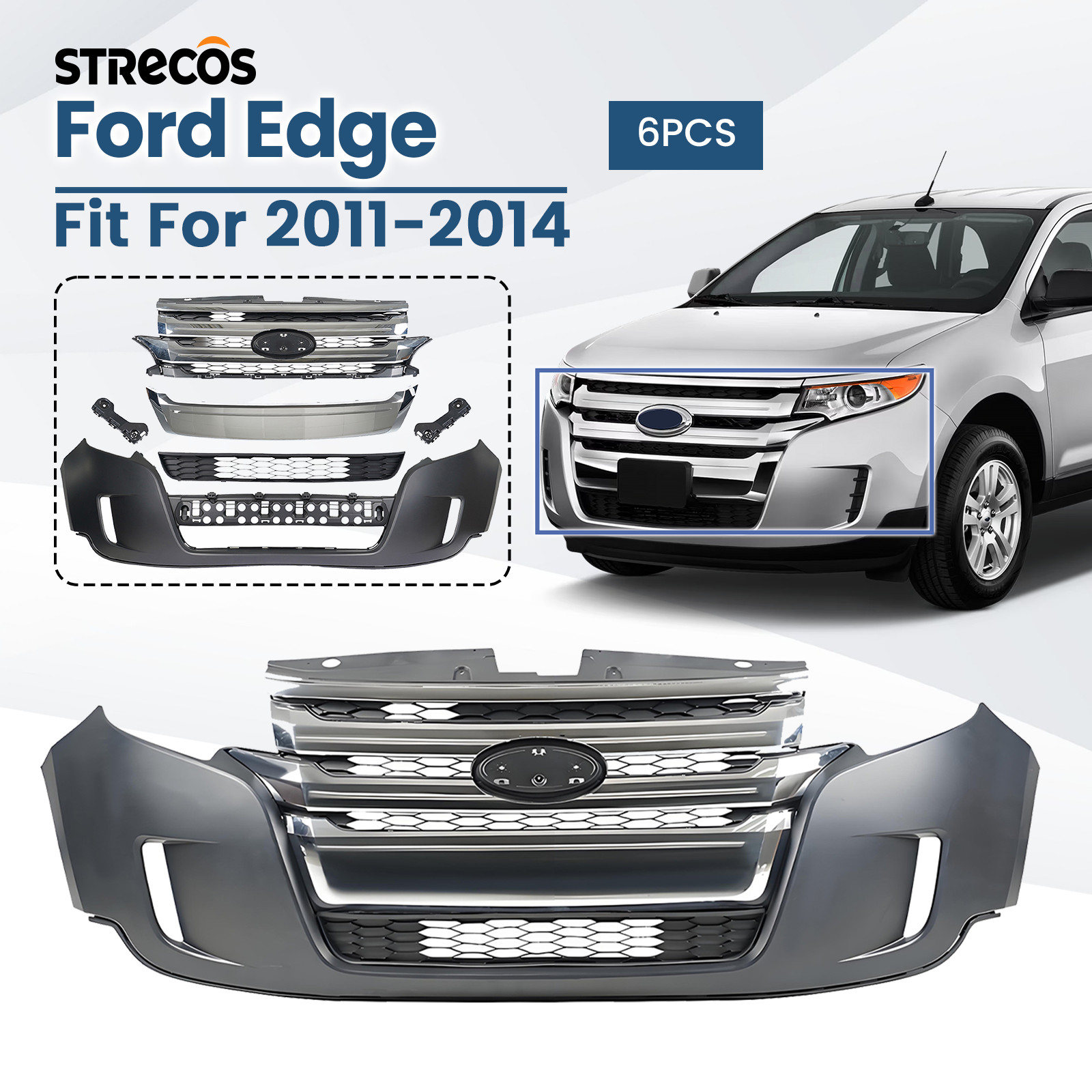 For 2011 2012 2013 2014 Ford Edge Front Bumper Cover Assembly Grille Grill Kit