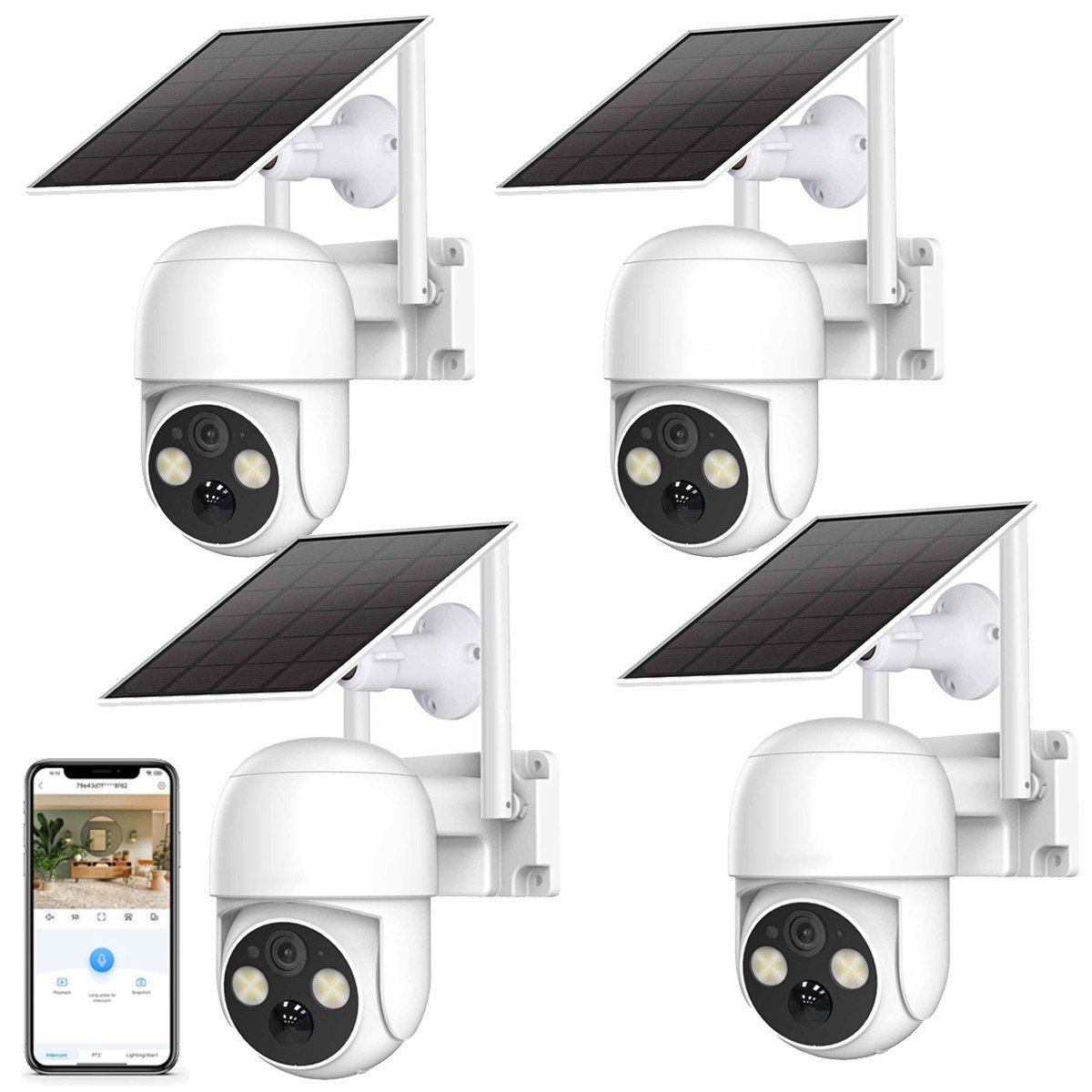 4Pcs Wireless Security Camera System Outdoor WiFi 360 Solar Battery Powered IP 4Pcs Wireless Security Camera System Outdoor WiFi 360 Solar Battery Powered IP