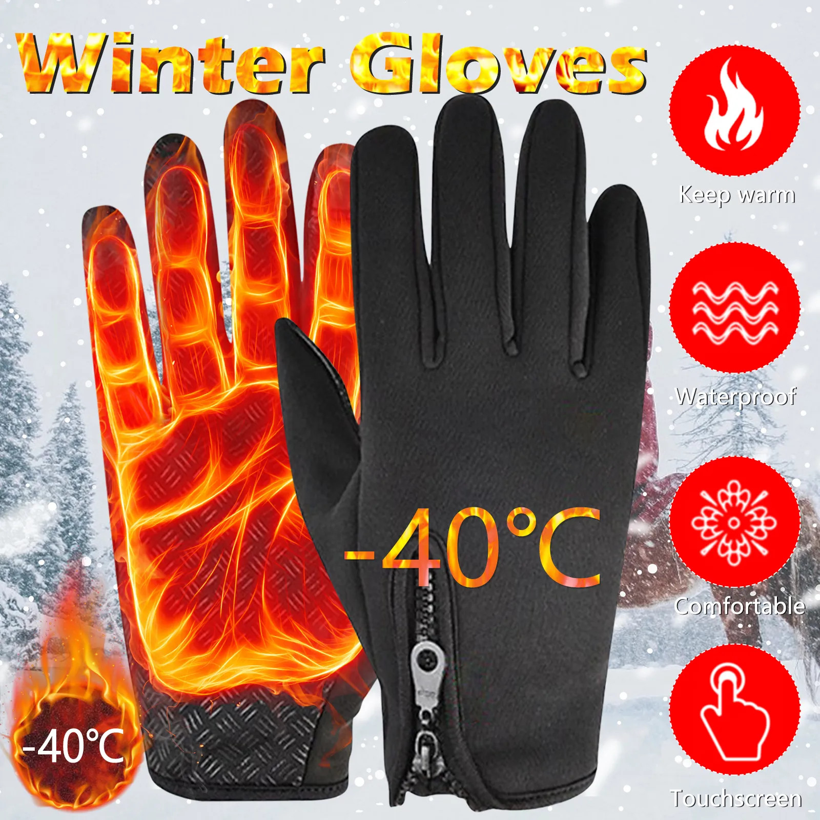 -40℃ Waterproof Winter Warm Ski Gloves Thermal Touch Screen Motorcycle Snow Men
