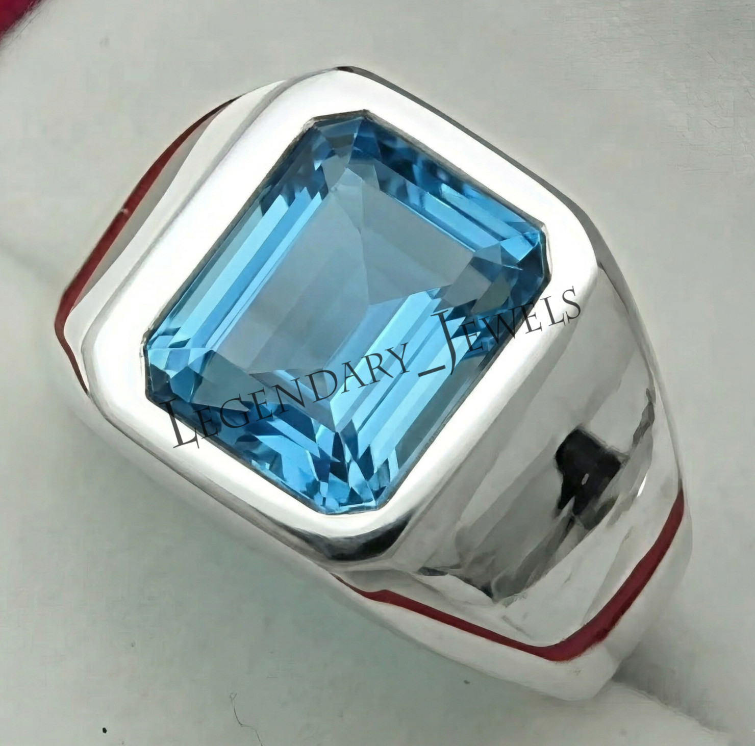 925 Sterling Silver Blue Topaz Stone Stylish Handmade Men\'s Ring