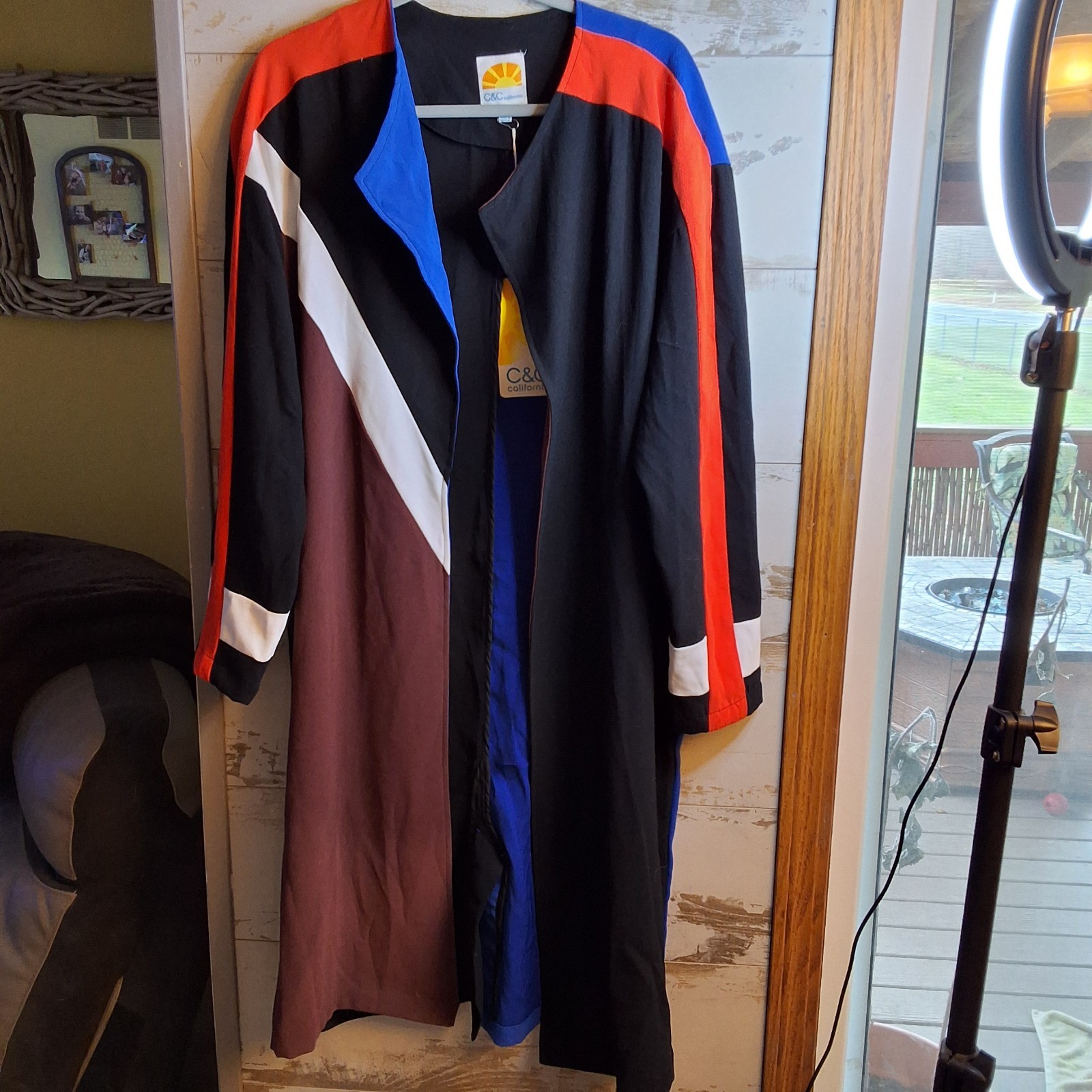 NWT C&C California Womens Colorblock Midi L Sleeve Open Coat Sz M 
