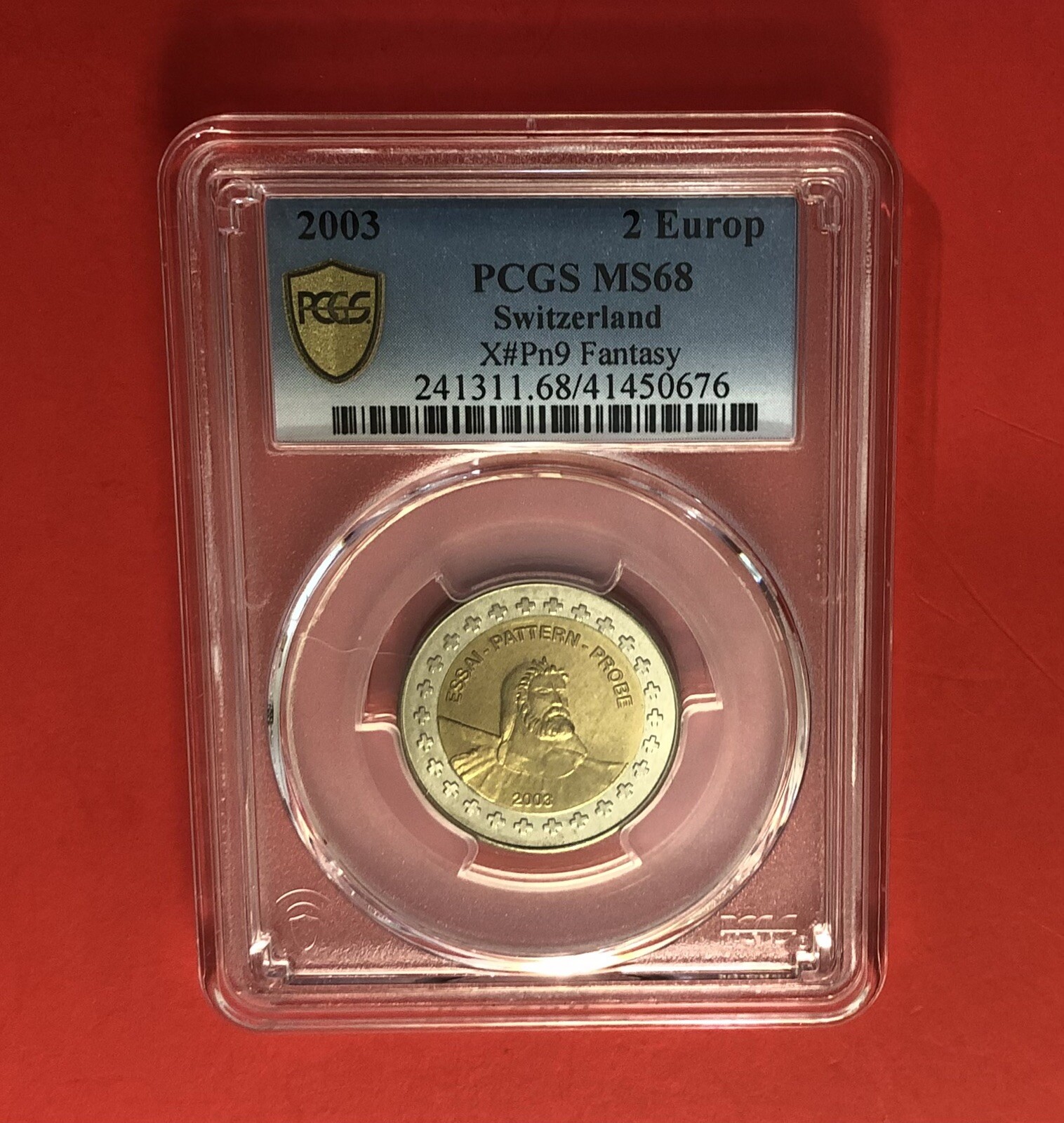 SWITZERLAND -2003-OUTSTANDING 2 EURO ( BIMETALLIC PATTERN), GRADED BY PCGS MS68.