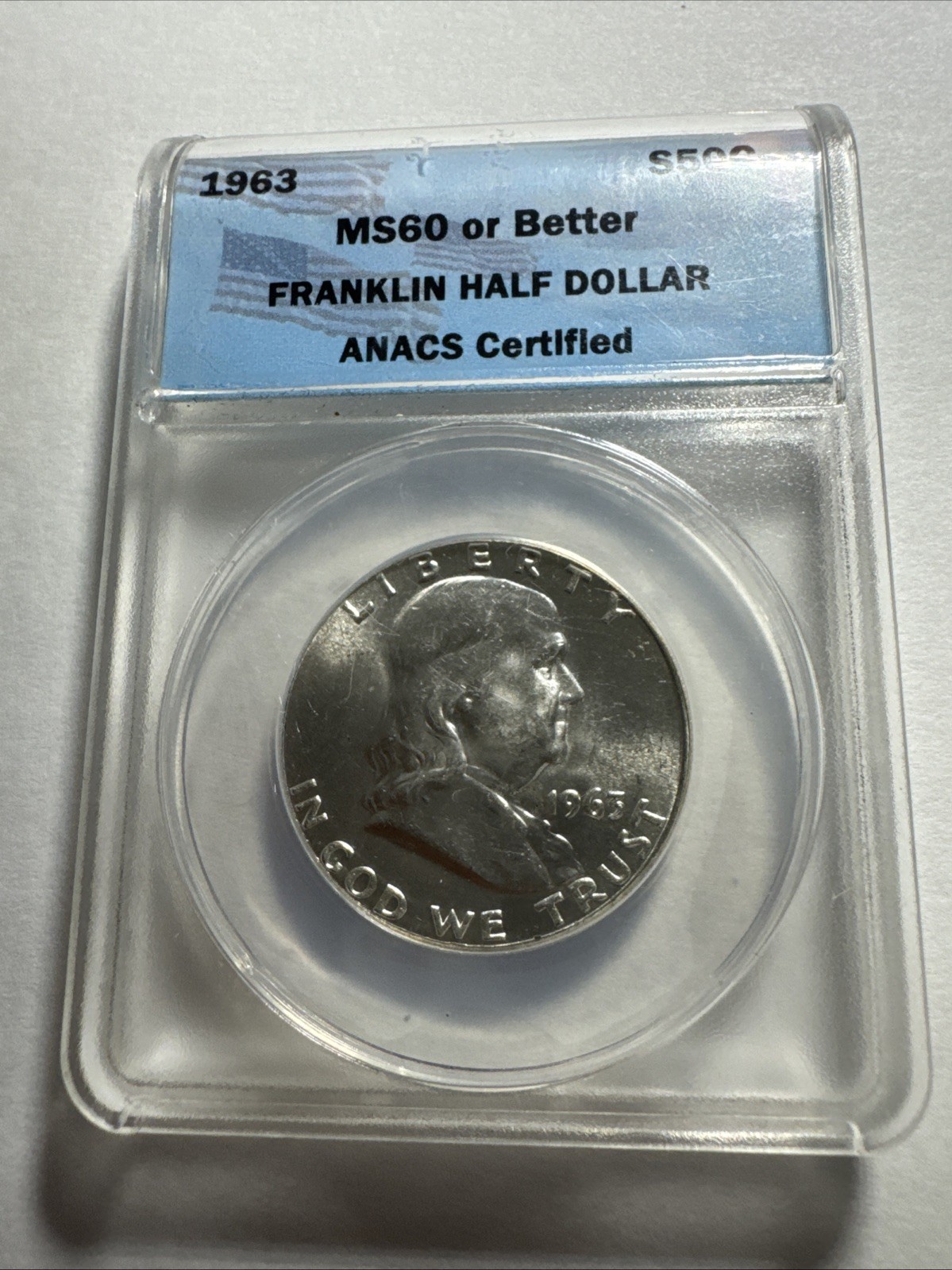 1963-P Franklin Half Dollar CERT BY ANACS MS64 FBL Full Bell Lines 90% Silver50C 1963-P Franklin Half Dollar CERT BY ANACS MS64 FBL Full Bell Lines 90% Silver50C
