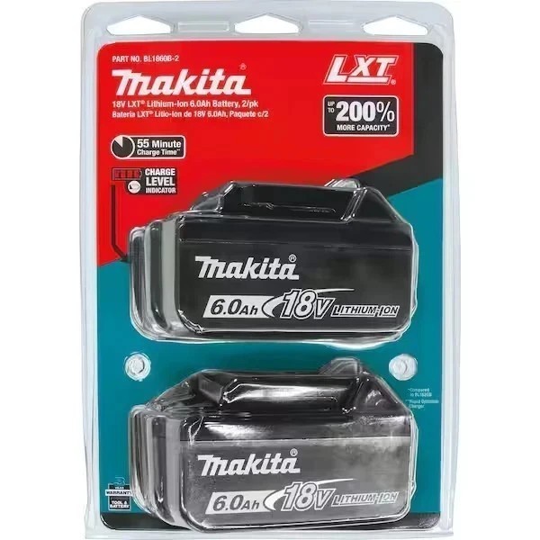 2X BL1860B-2 18V 6.0Ah Integrated LED LXT Lithium-Ion Battery - 2 Pack