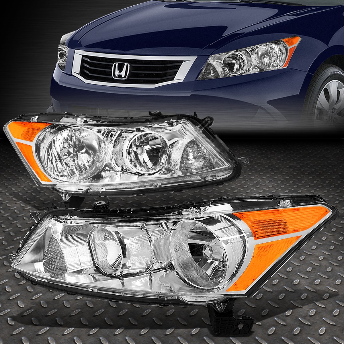 FOR 08-12 HONDA ACCORD SEDAN CHROME HOUSING AMBER CORNER HEADLIGHT HEAD LAMPS FOR 08-12 HONDA ACCORD SEDAN CHROME HOUSING AMBER CORNER HEADLIGHT HEAD LAMPS