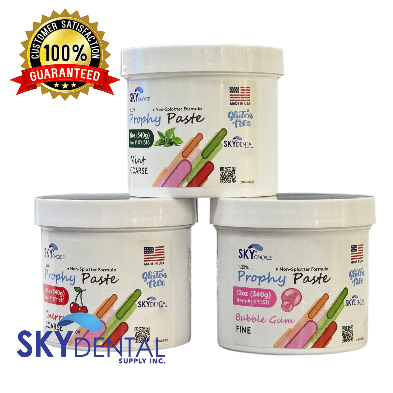 Dental Prophy Paste Jar Non-Spatter Formula Corse Medium Fine 3.5 - 12oz Quartz