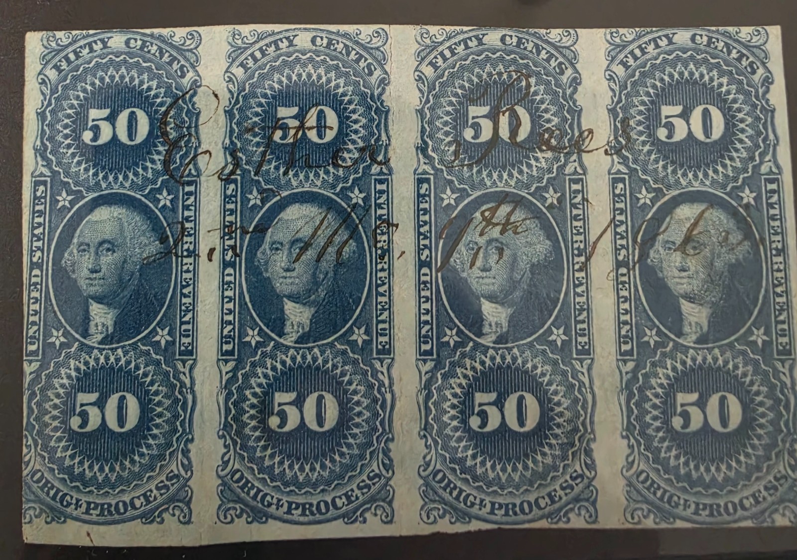 usRevenuer  Special 1st Issue multiples  R  60a  Strip of 4