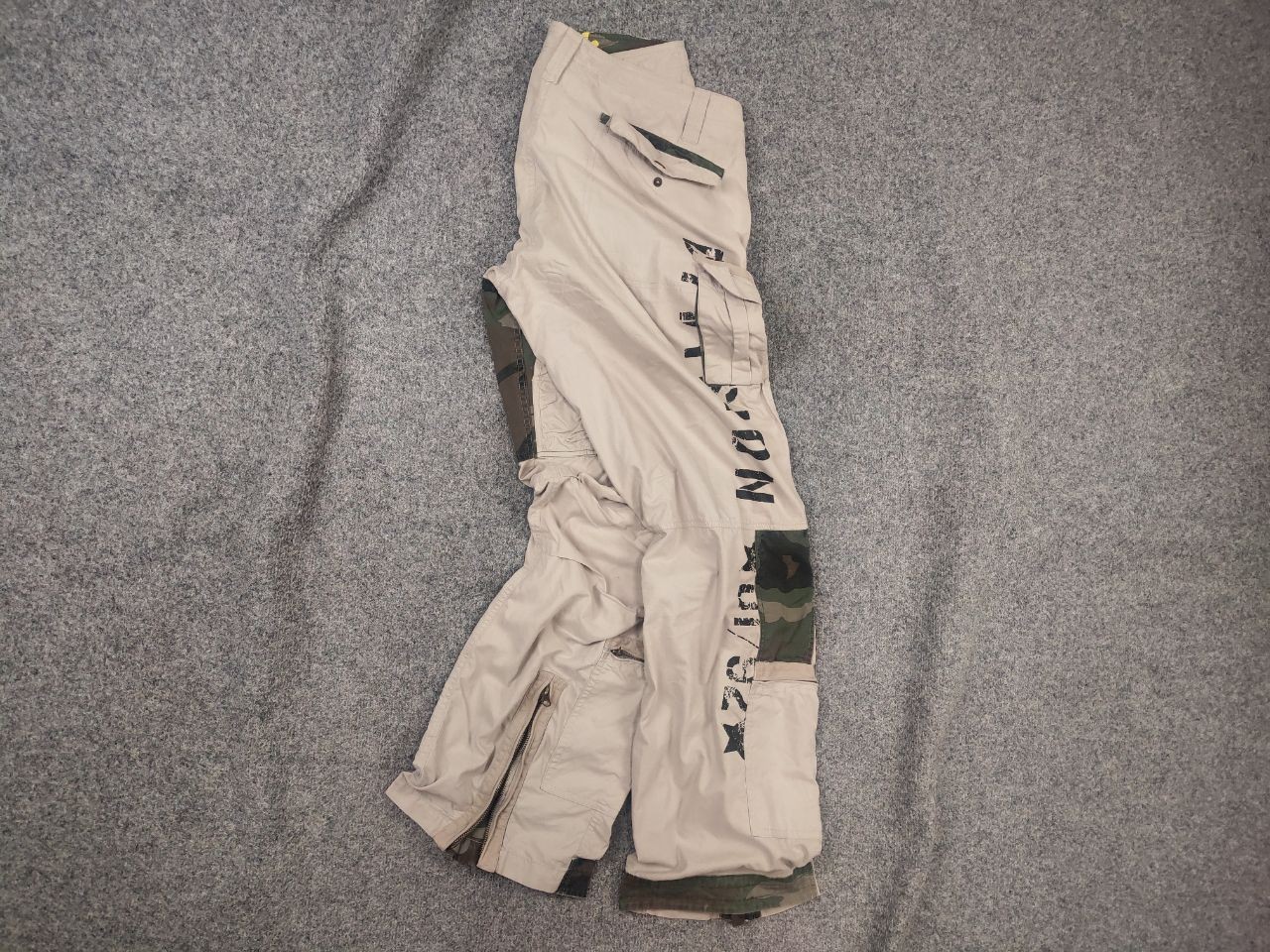 Crazy Vintage 90\'s Fishbone Division Baggy Patchwork Camo Cargo Zip Pants LGB