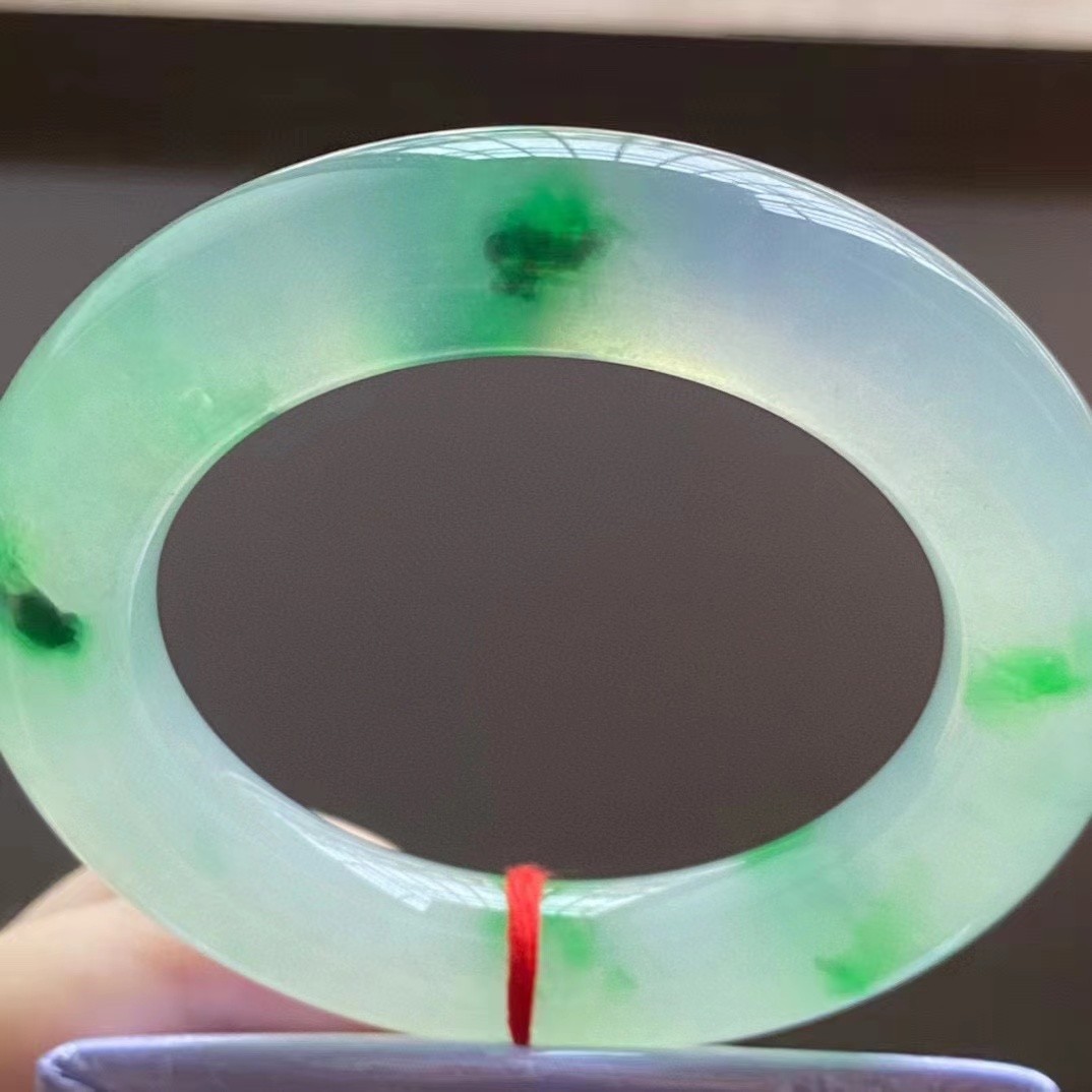 Myanmar Jade High Ice Floating Green Round Strip Perfect Jade Bracelet55mm