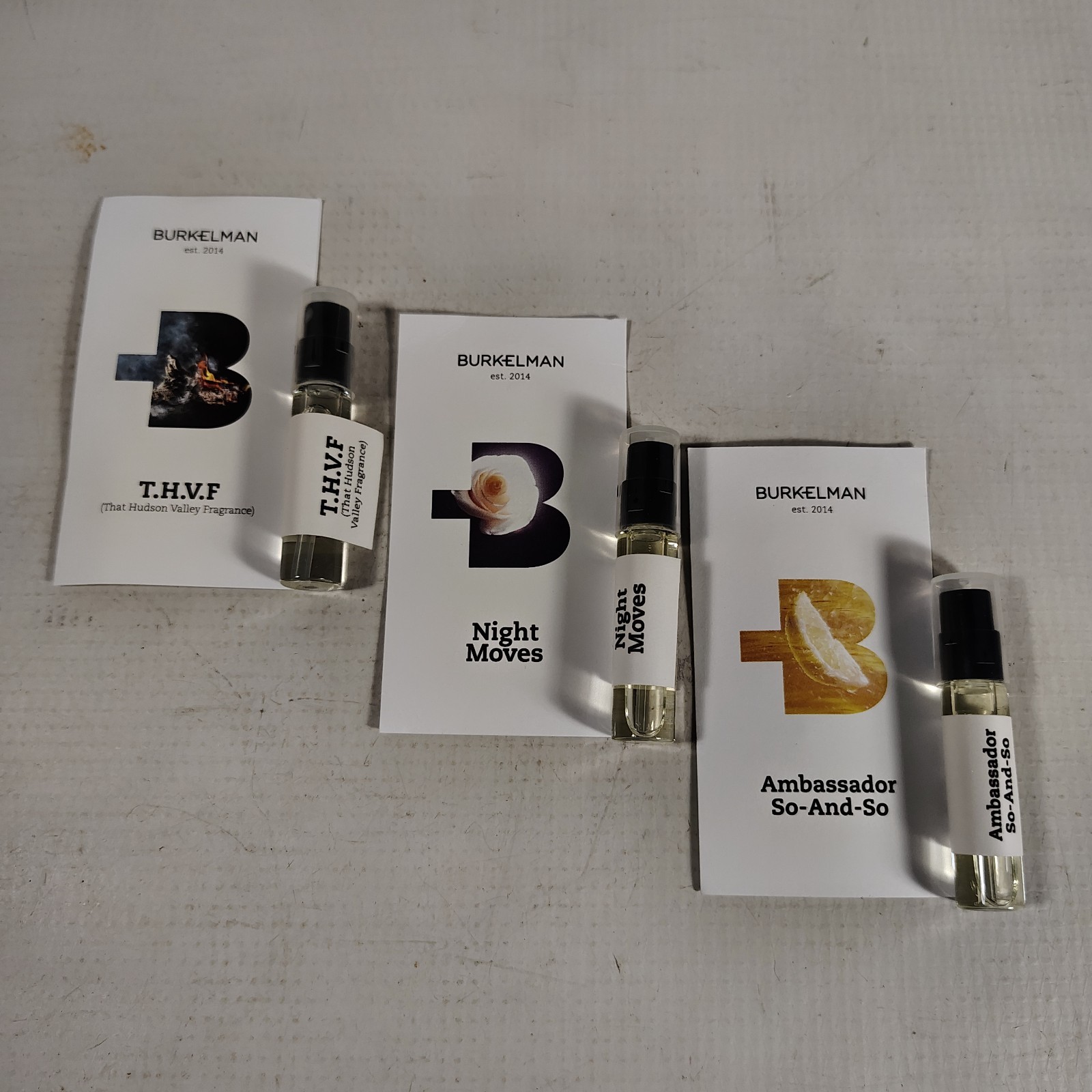 BERKELMAN Eau De Parfum Samples T.H.V.F Night Moves Ambassador So-And-So (3PACK) BERKELMAN Eau De Parfum Samples T.H.V.F Night Moves Ambassador So-And-So (3PACK)