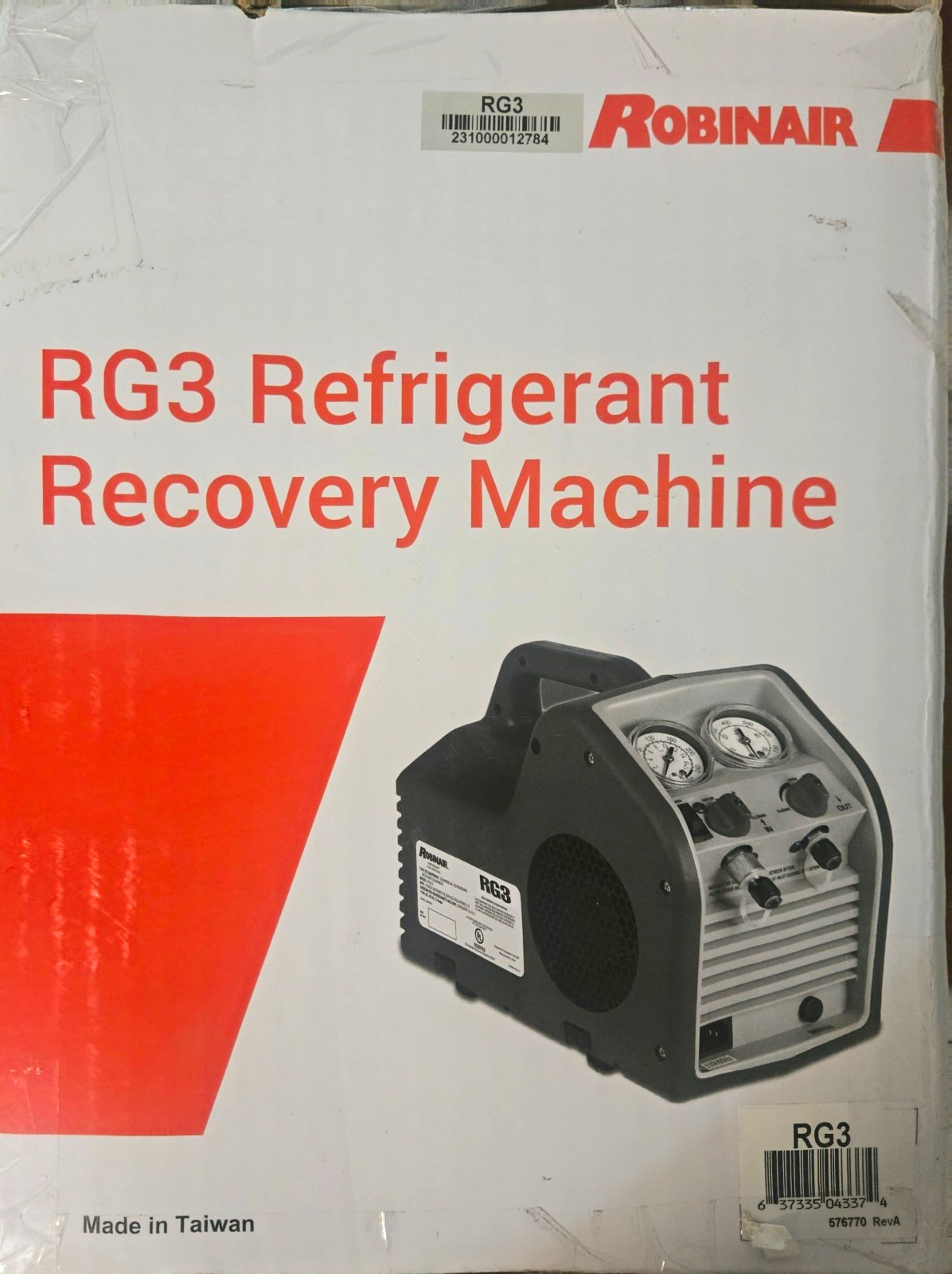 Robinair RG3 Portable Single Refrigerant Recovery Machine Robinair RG3 Portable Single Refrigerant Recovery Machine