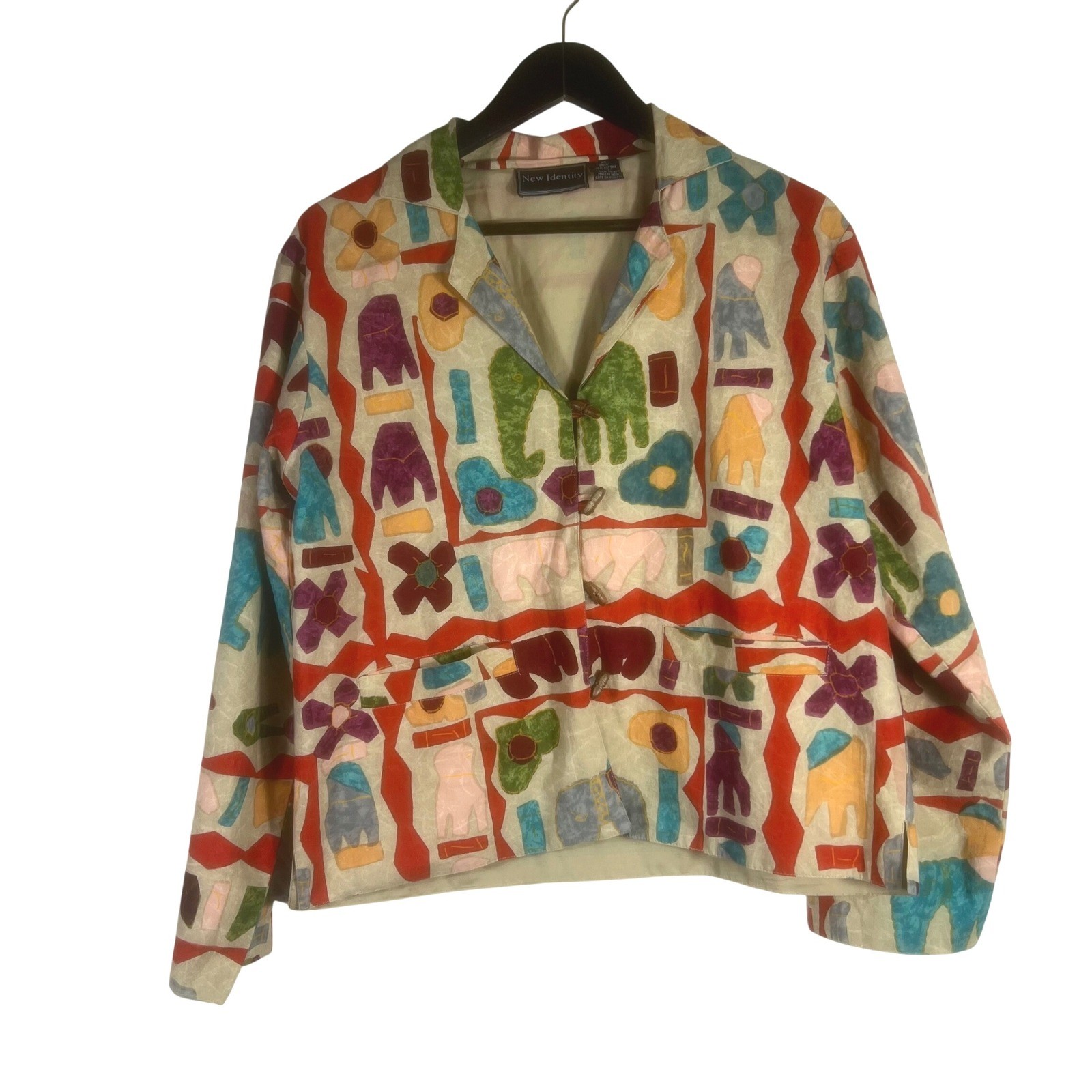 VTG New Identity Women\'s Jacket Size M Colorful Appliqué Cotton Boho India