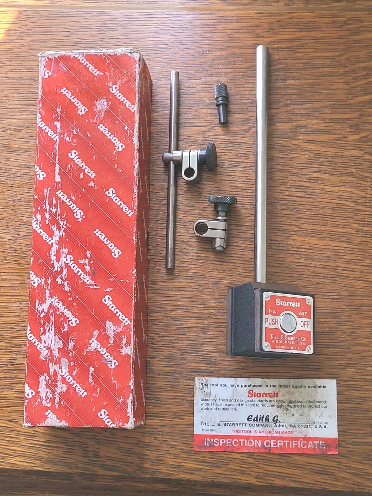 Starrett No. 657AA Magnetic Base Indicator Holder w/Accessories & Box USA Starrett No. 657AA Magnetic Base Indicator Holder w/Accessories & Box USA