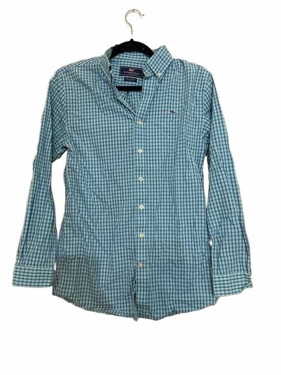 Vineyard Vines Boy’s Teal & White Gingham Button-Down Shirt