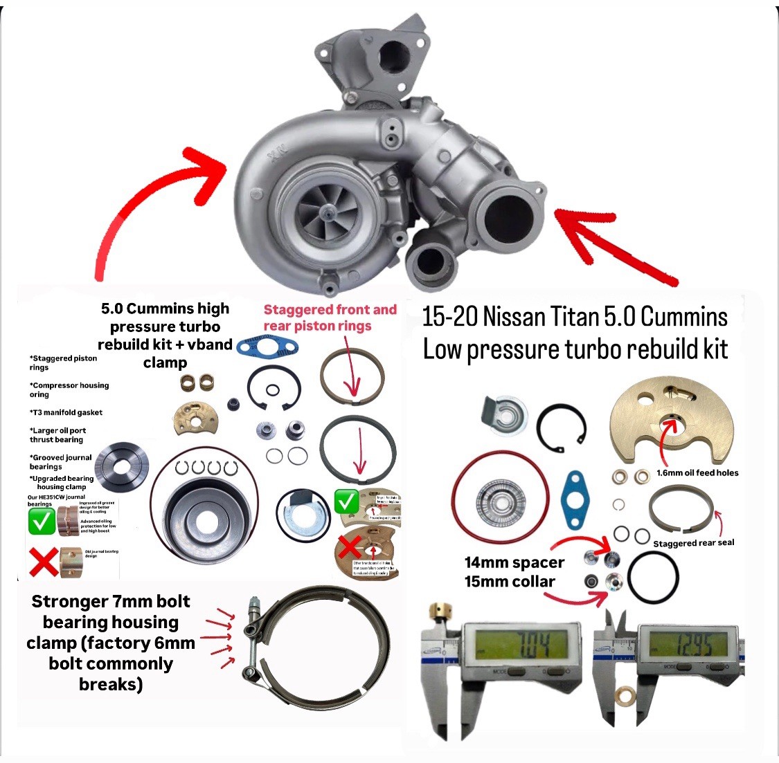High & Low Pressure Turbo Rebuild Kit For 15 - 20 Nissan Titan XD 5.0 Cummins 