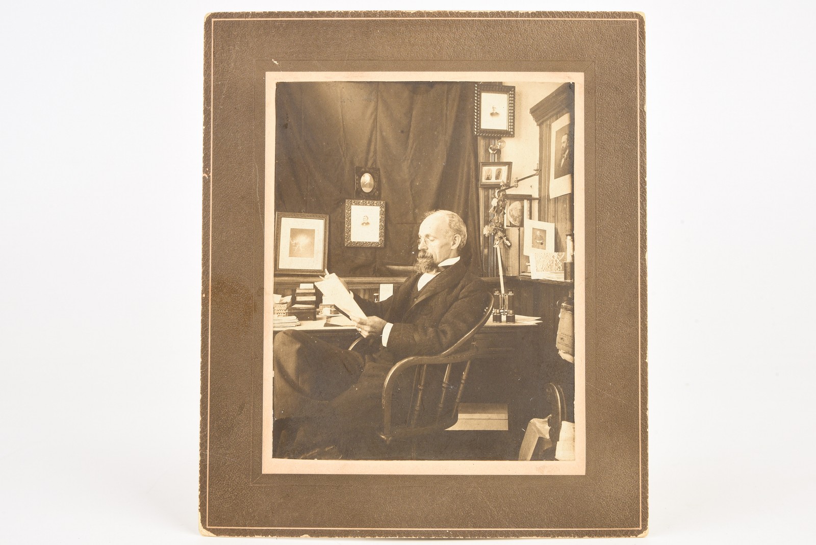 1890s Mounted Albumen Print 5½x6½'' - Lovely Portrait of Gentleman in Study V26