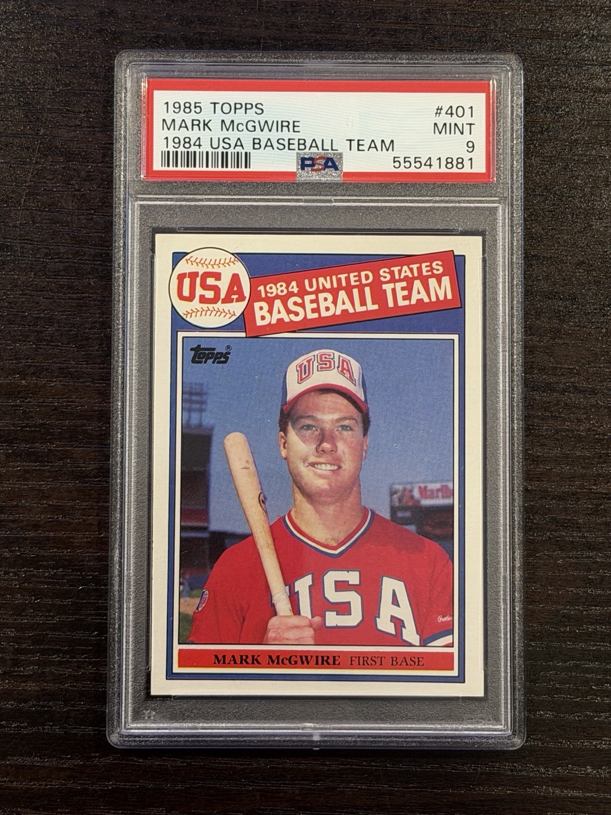 1985 Topps #401 MARK McGWIRE 1984 USA Baseball Team Rookie PSA 9 MINT New Label