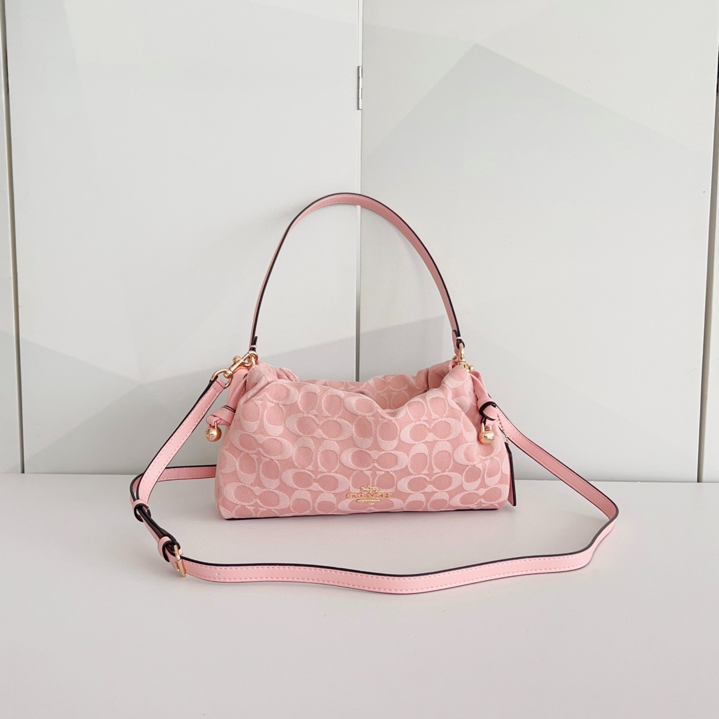 Coach CER68 Pink Signature Shoulder Crossbody Bag Gold Hardware New