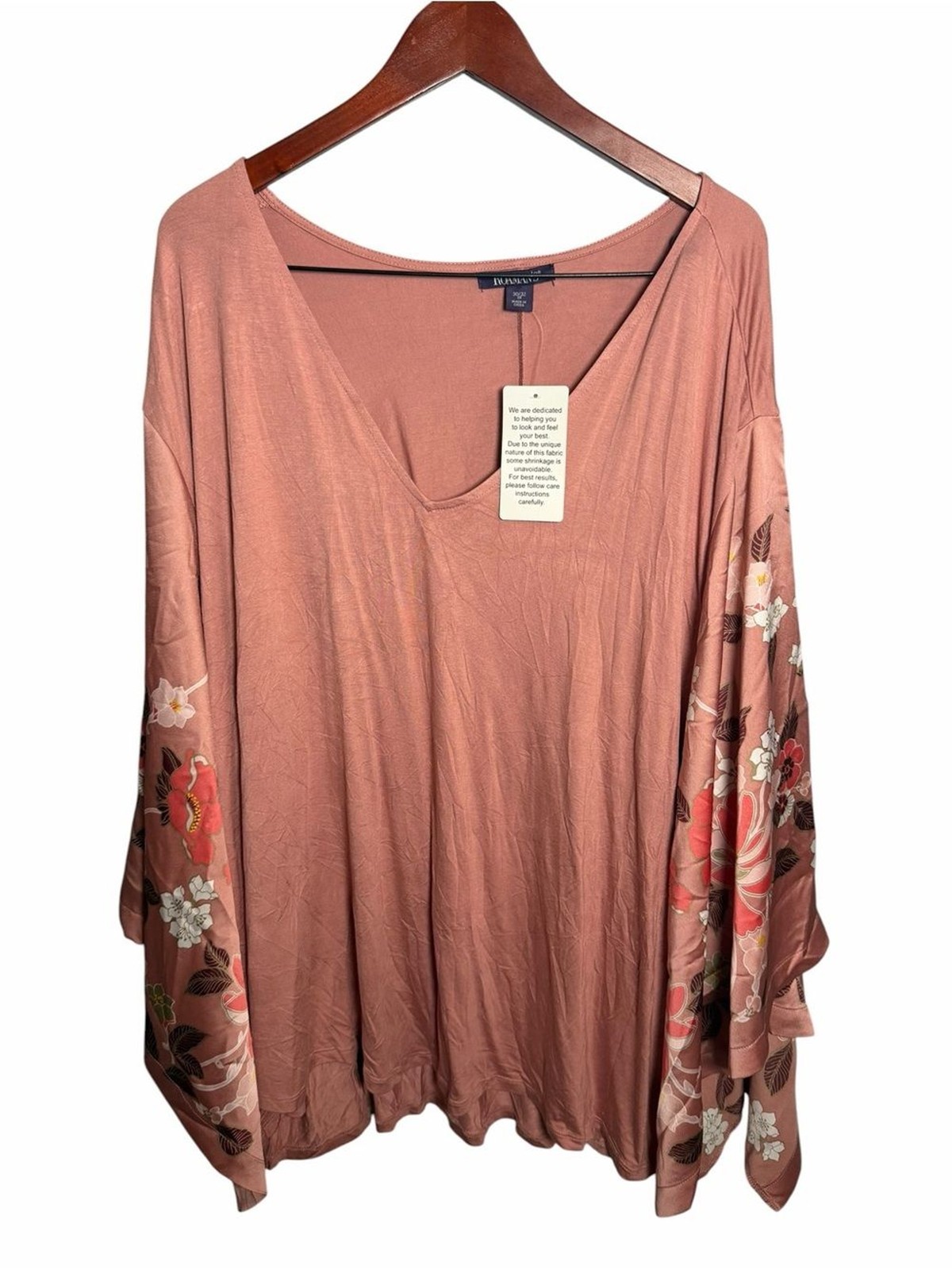 Roaman\'s Dusty Rose Floral Dolman V-Neck Blouse 30/32 New