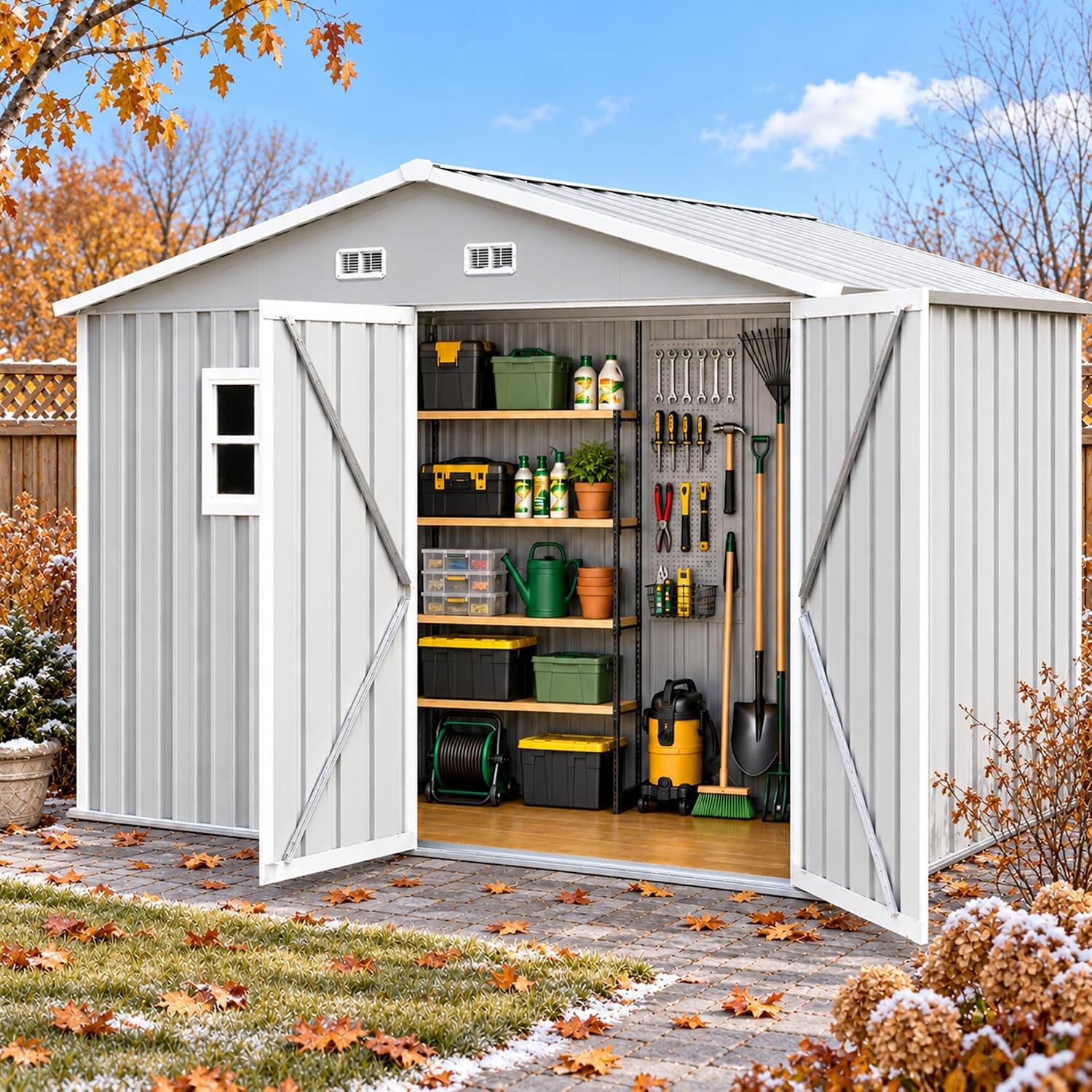 Outdoor Storage Shed 8x10 FT Garden Tool Storage Shed with Double Lockable Door Outdoor Storage Shed 8x10 FT Garden Tool Storage Shed with Double Lockable Door