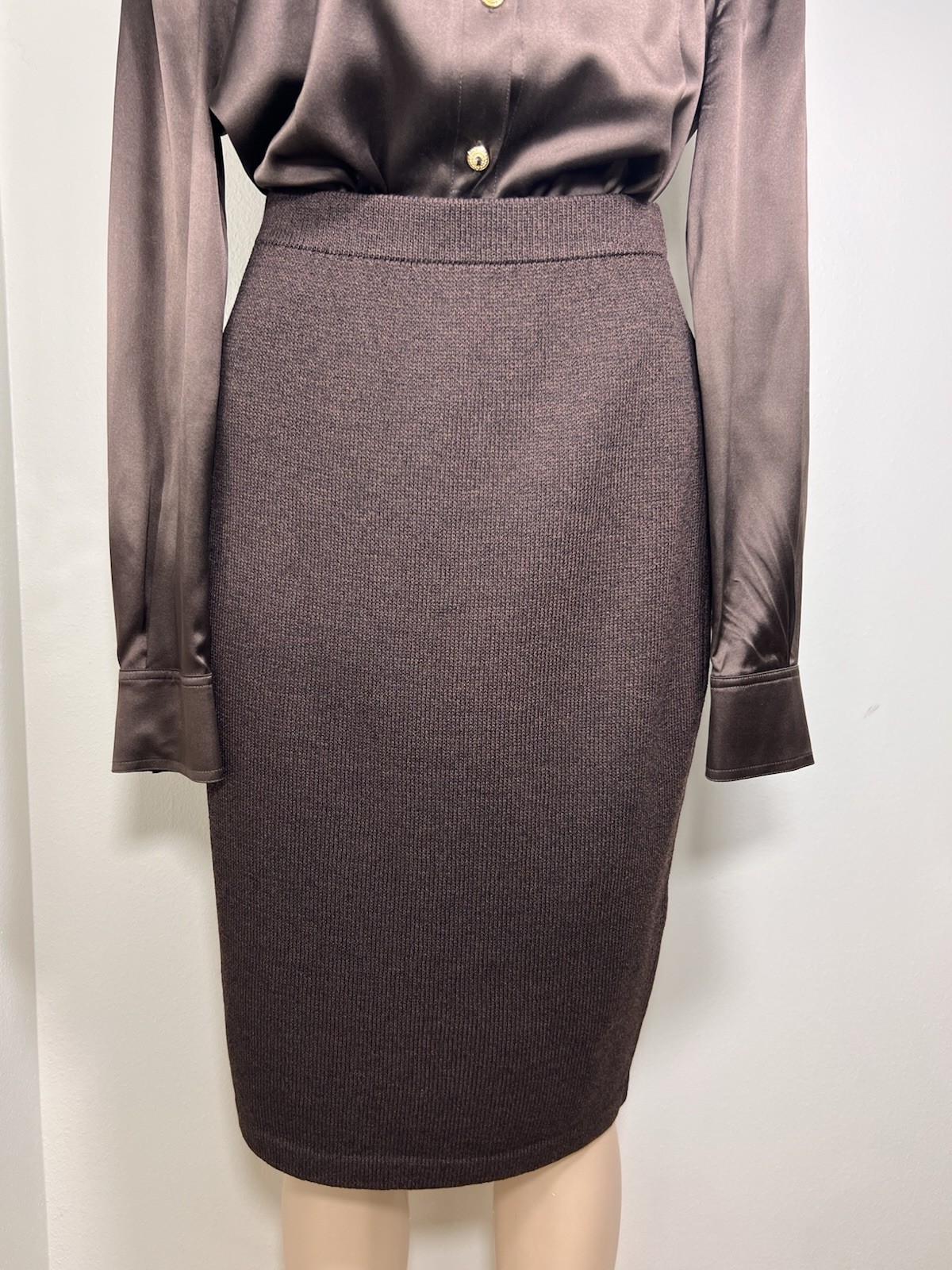 NWT Vintage St John Collection 8 Heathered Chocolate Knit Pencil Skirt USA