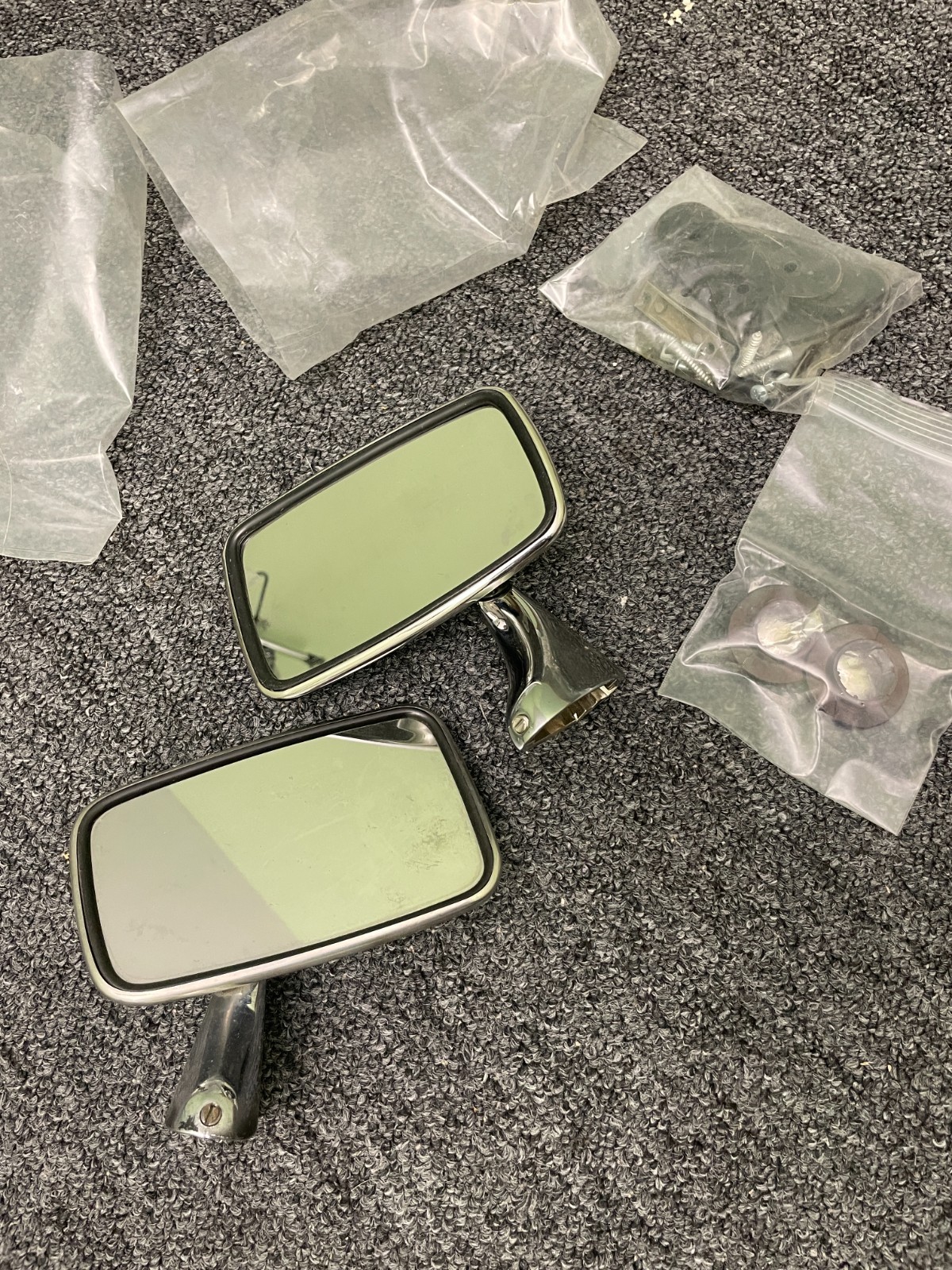 Set of MGB side mirrors, new w/ hardware