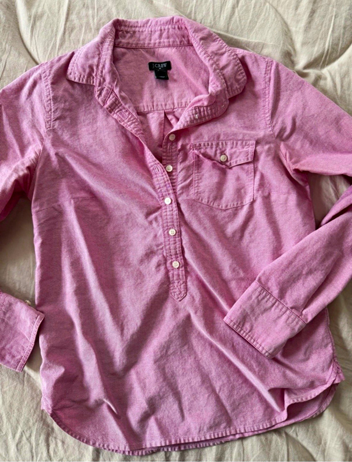 J.CREW Women\'s Woven Cotton Collared Long Sleeve Button-Up Pink Solid XS J.CREW Women\'s Woven Cotton Collared Long Sleeve Button-Up Pink Solid XS