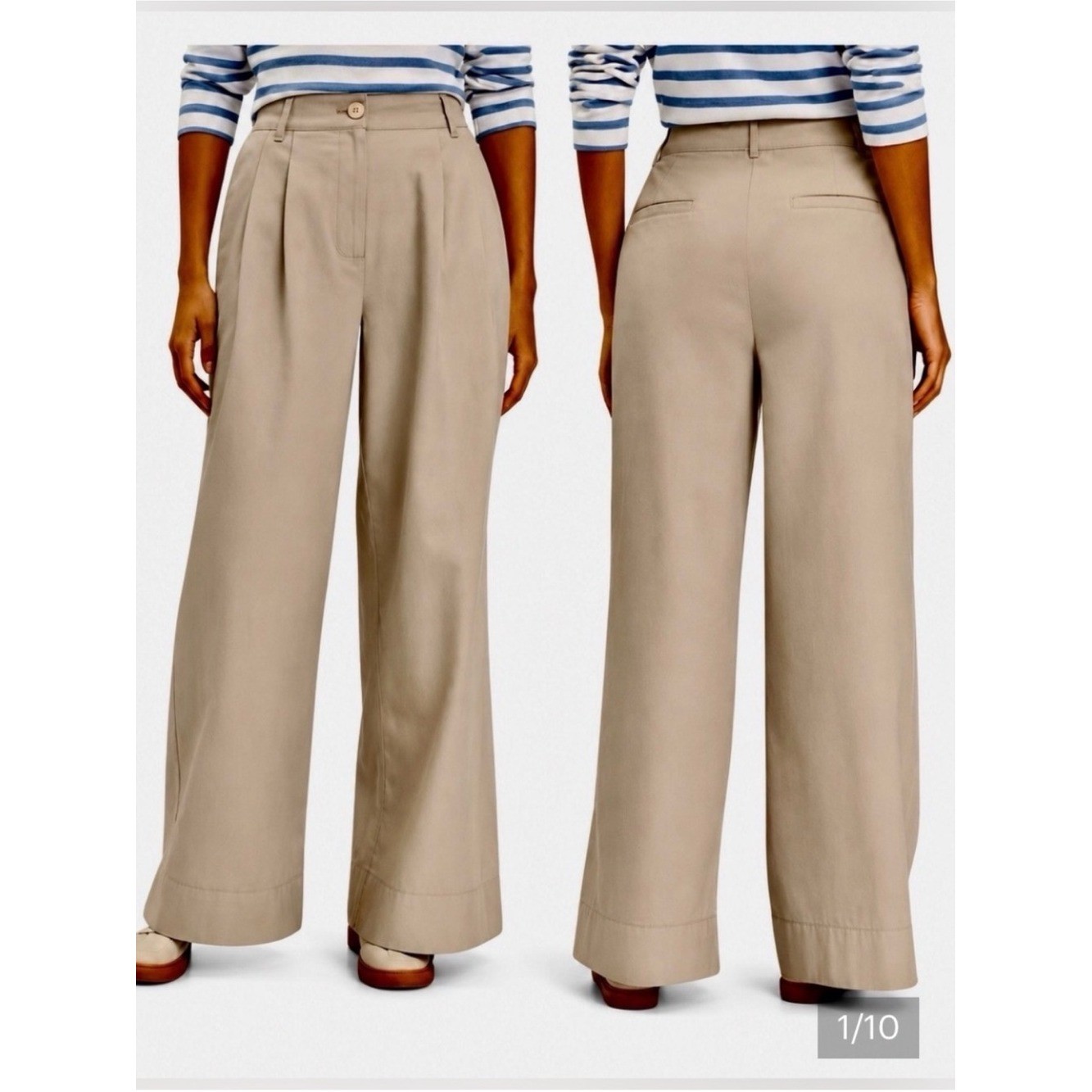 LOFT Poplin Pleated Wide Leg Pants Khaki Size 8 NWT