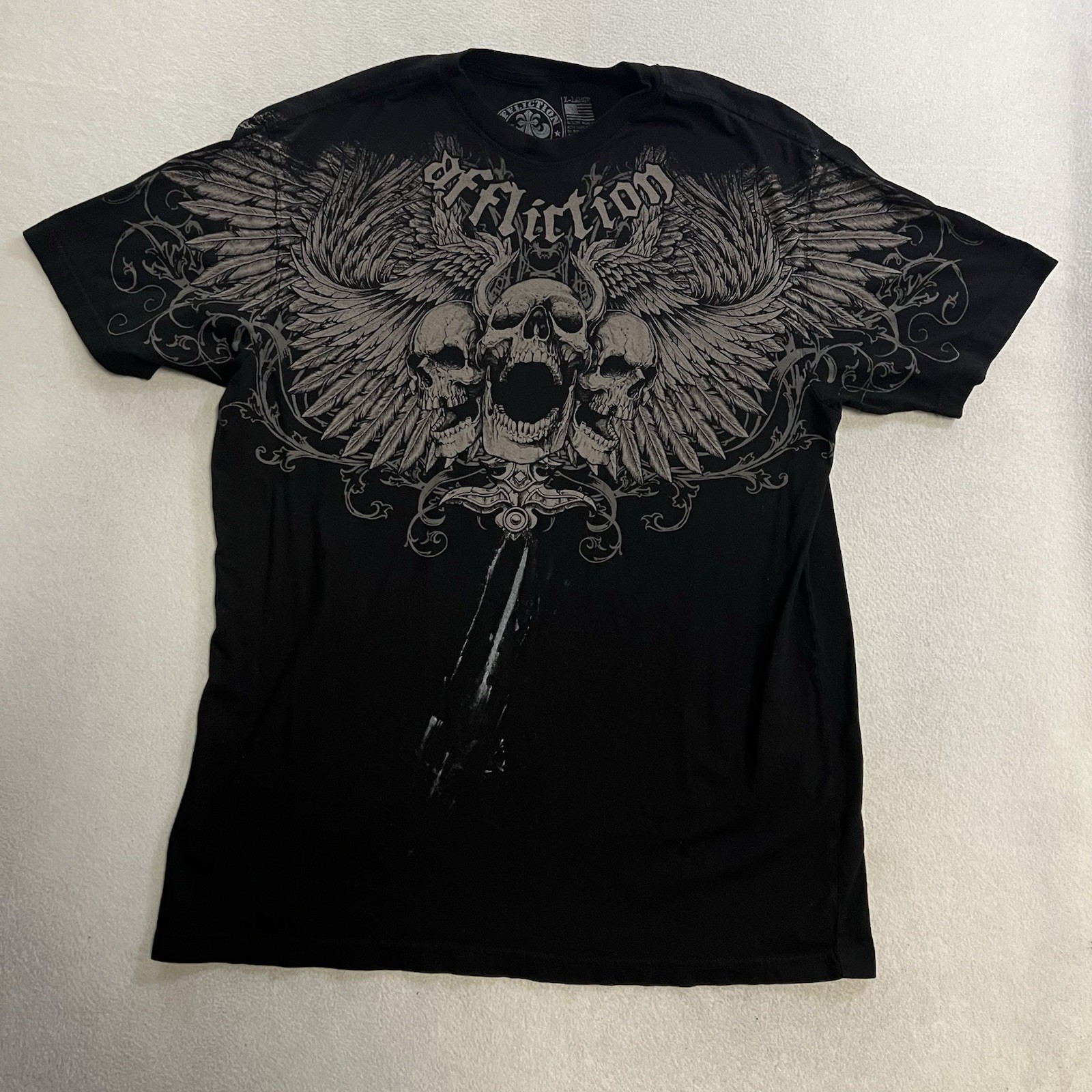 Affliction Live Fast T-Shirt Men\'s Size XL Black Skull Graphic Cotton Crew Neck Affliction Live Fast T-Shirt Men\'s Size XL Black Skull Graphic Cotton Crew Neck