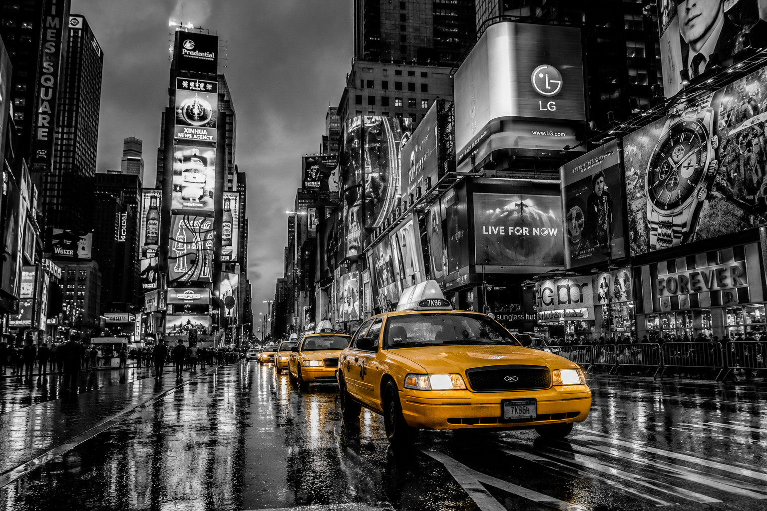 Hand-Painted Original New York Painting Yellow Taxi Art Times Square Wall Art NY