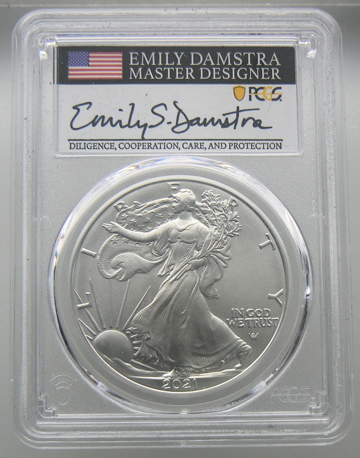 1 oz 2021 $1 Silver Eagle Type 2 PCGS MS69 Emily Damstra Signature