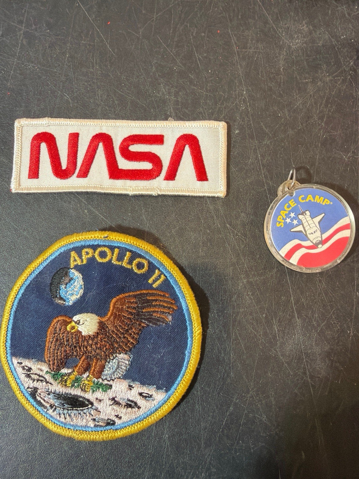 Lot of 3 Vintage NASA Space Memorabilia Apollo 11 Patch Worm Logo Space Camp