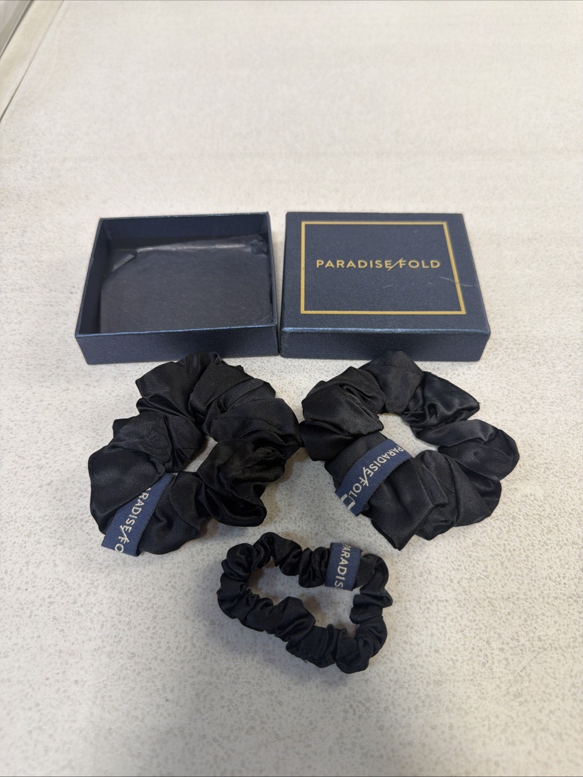 Paradise Fold Silk Scrunchie Set Black Hair Ties Set Of 3