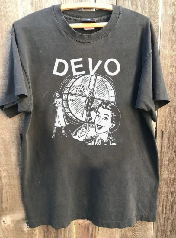 Vtg Devo Band 90s Basic Charcoal Short Sleeve Unisex Shirt S-5XL