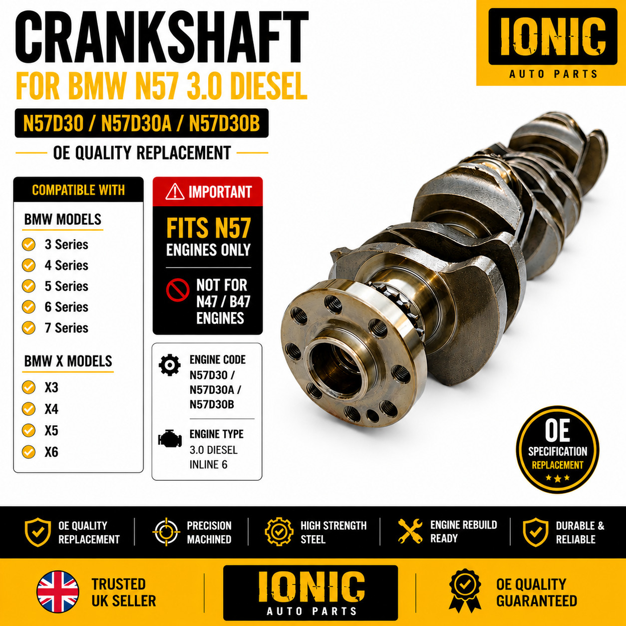 CRANKSHAFT FOR BMW 3 4 5 6 7 X3 X4 X5 X6 3.0 DIESEL N57D30 N57D30A N57D30B