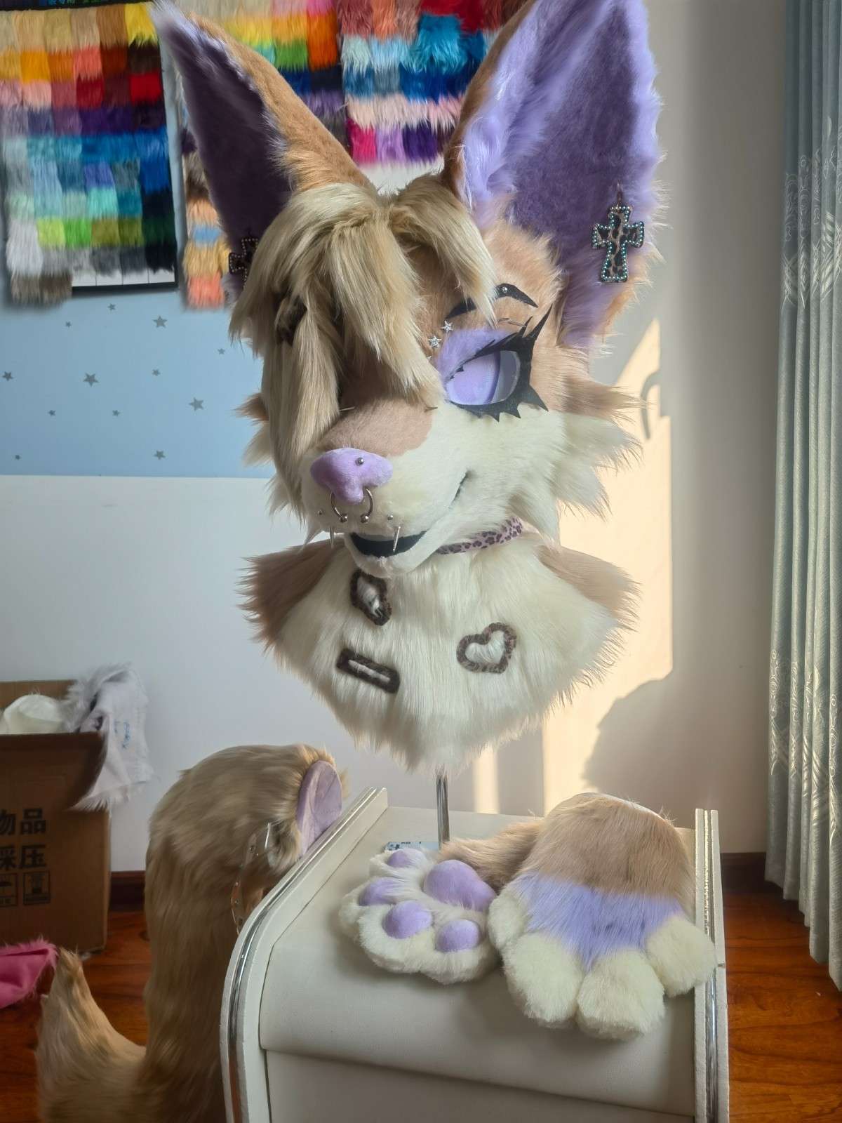 Cream Purple Fursuit Head Paws Tail Handmade Furry Costume Ready to Ship