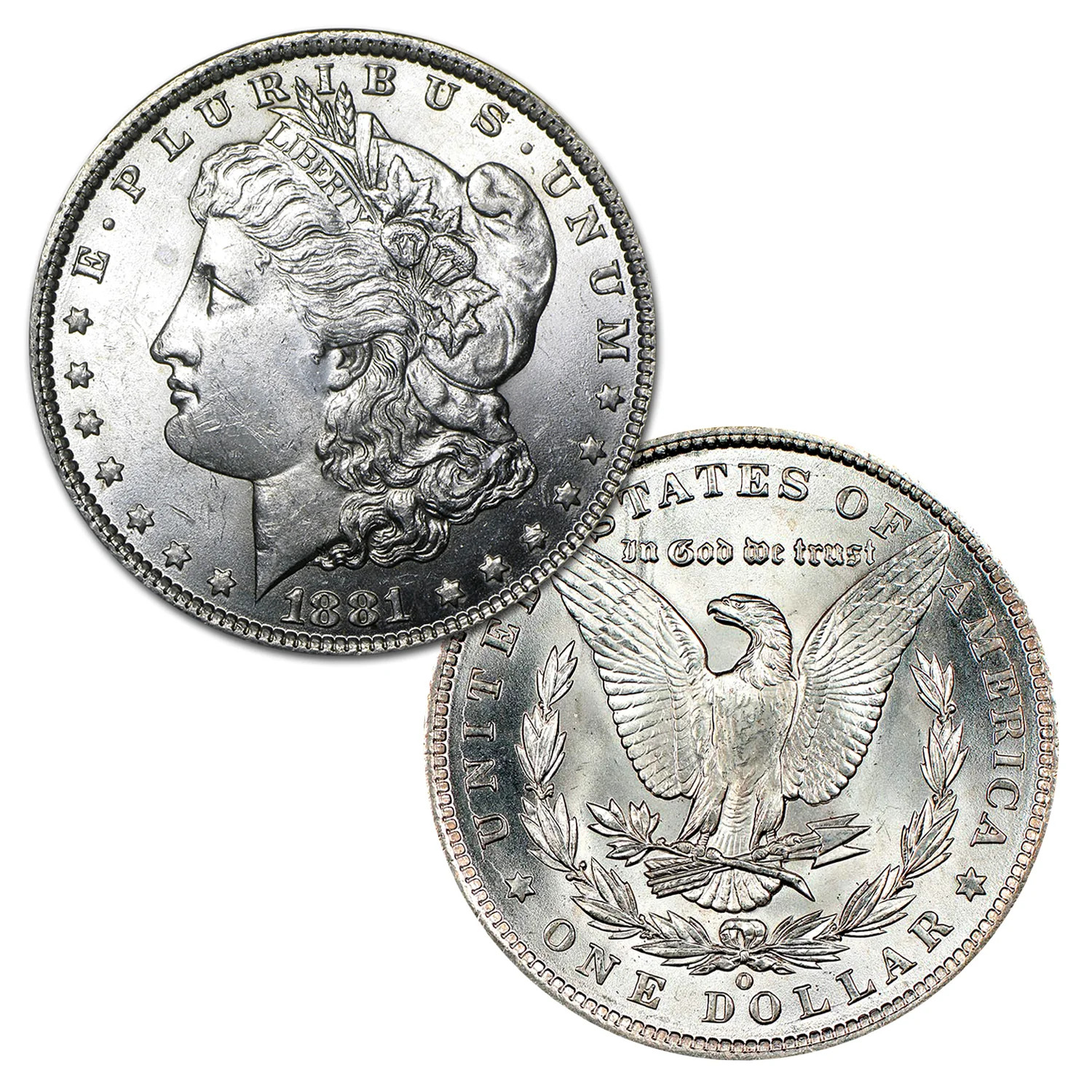 USA 1881 O Morgan 90% Silver Dollar Coin - $1 Bril