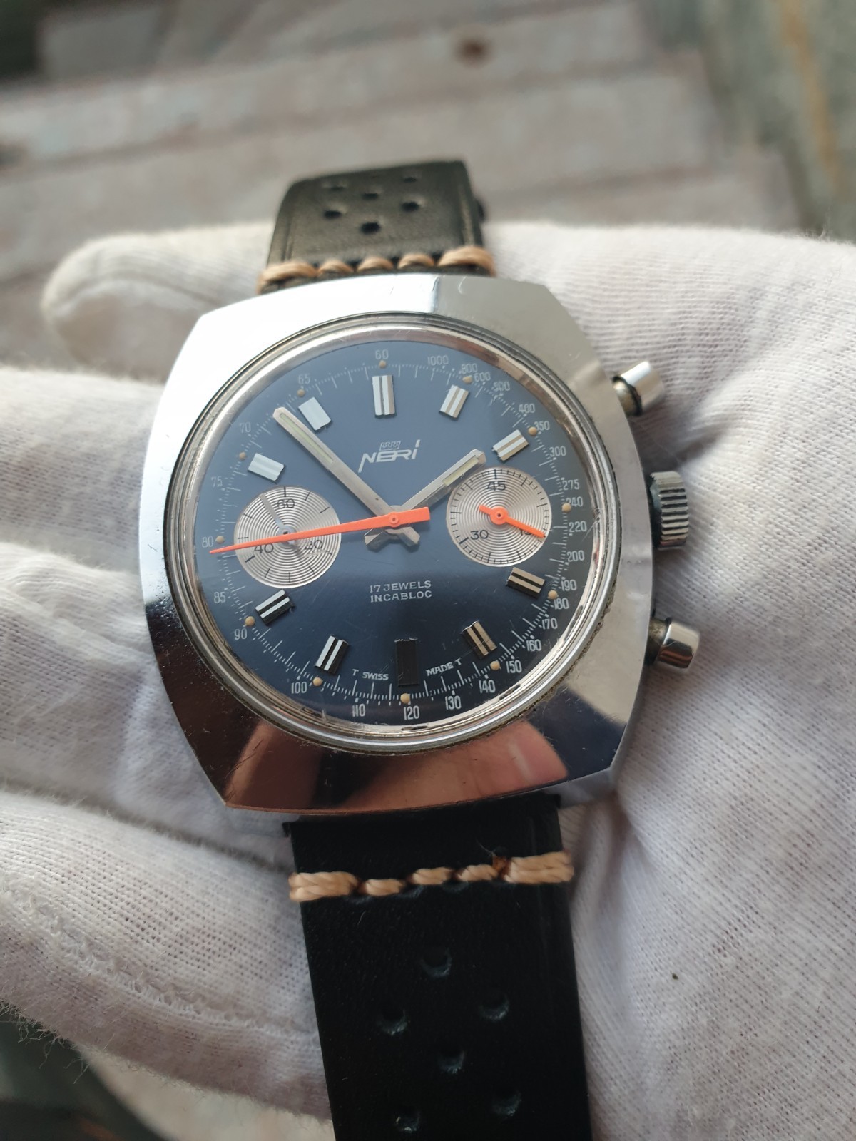 vintage neri chronograph blue dial valjoux 7733 men\'s watch orologio uhren vintage neri chronograph blue dial valjoux 7733 men\'s watch orologio uhren