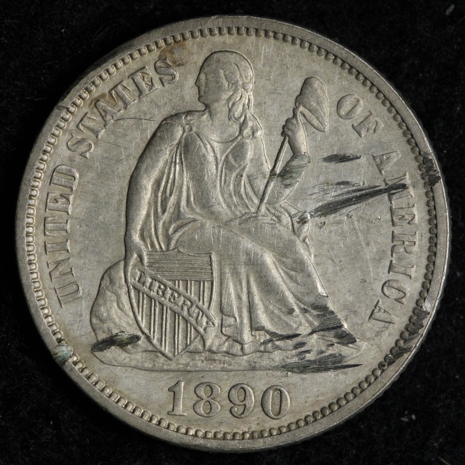 1890 Seated Liberty Silver Dime AU+ E183 DINN