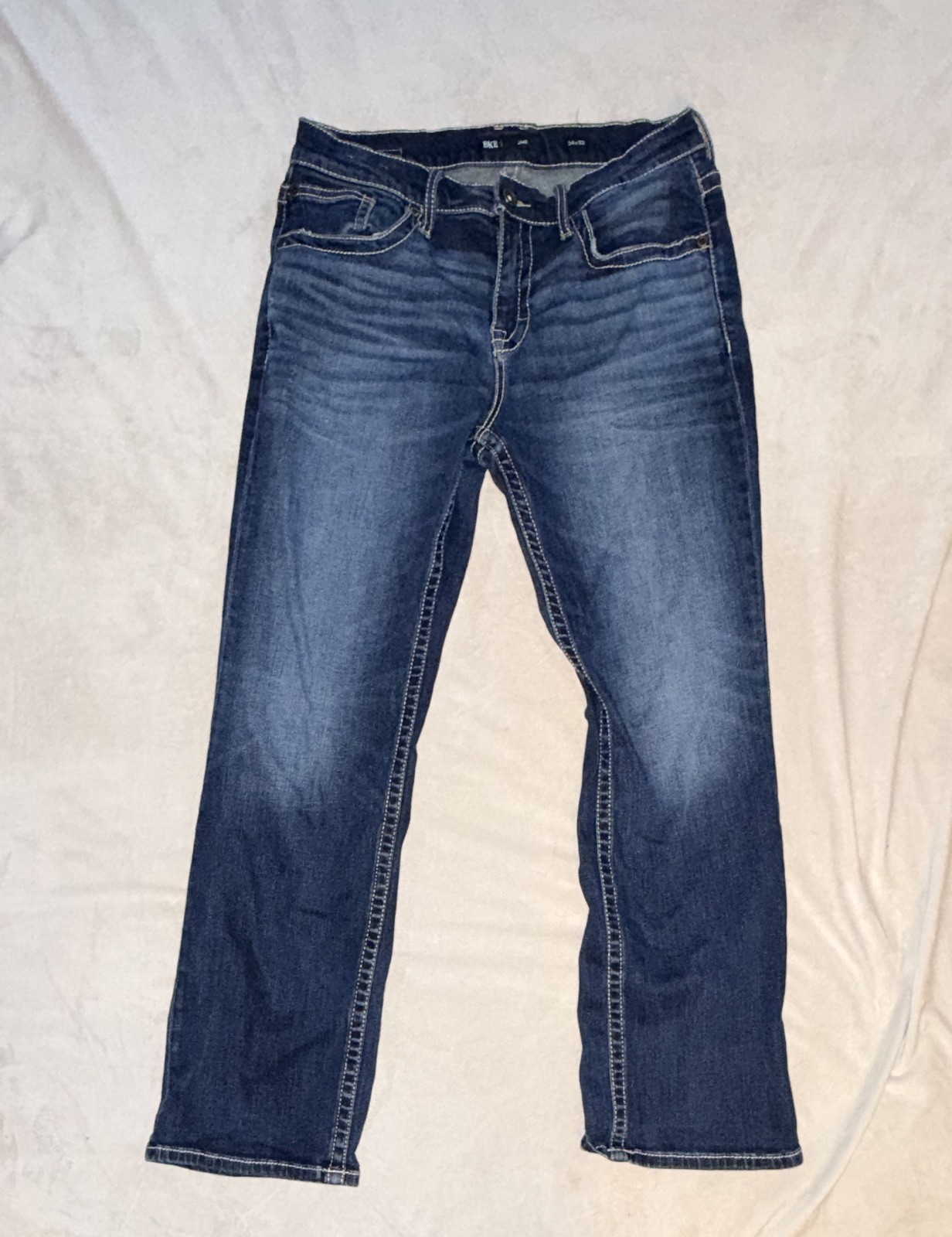 BKE Men’s Blue Denim JAKE bootcut Jeans 5-Pocket Design Button Fly Solid