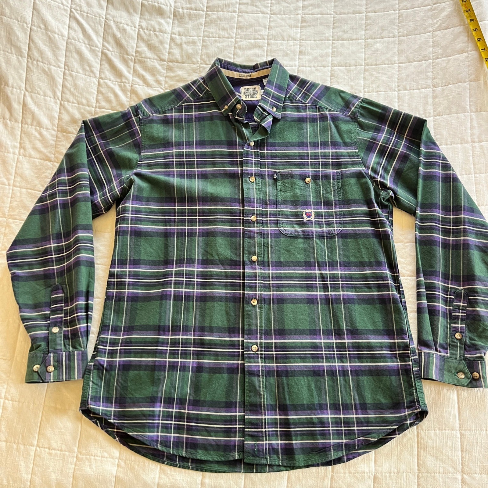 Rough Stock Panhandle Slim Mens Large Green Purple Plaid Cotton ButtonDown Shirt Rough Stock Panhandle Slim Mens Large Green Purple Plaid Cotton ButtonDown Shirt