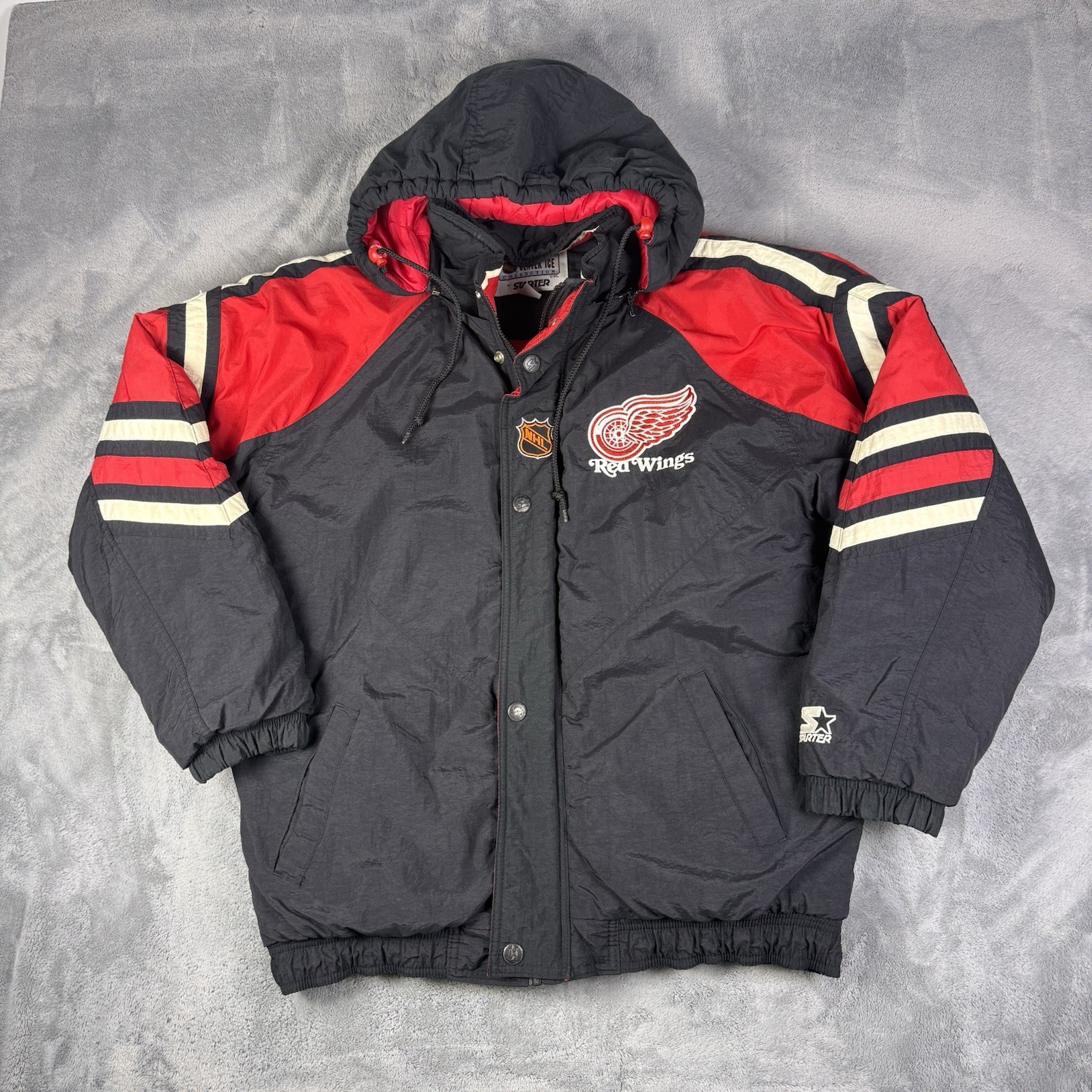 Vintage 90s Detroit Red Wings Starter Jacket Mens M Center Ice Collection Hooded