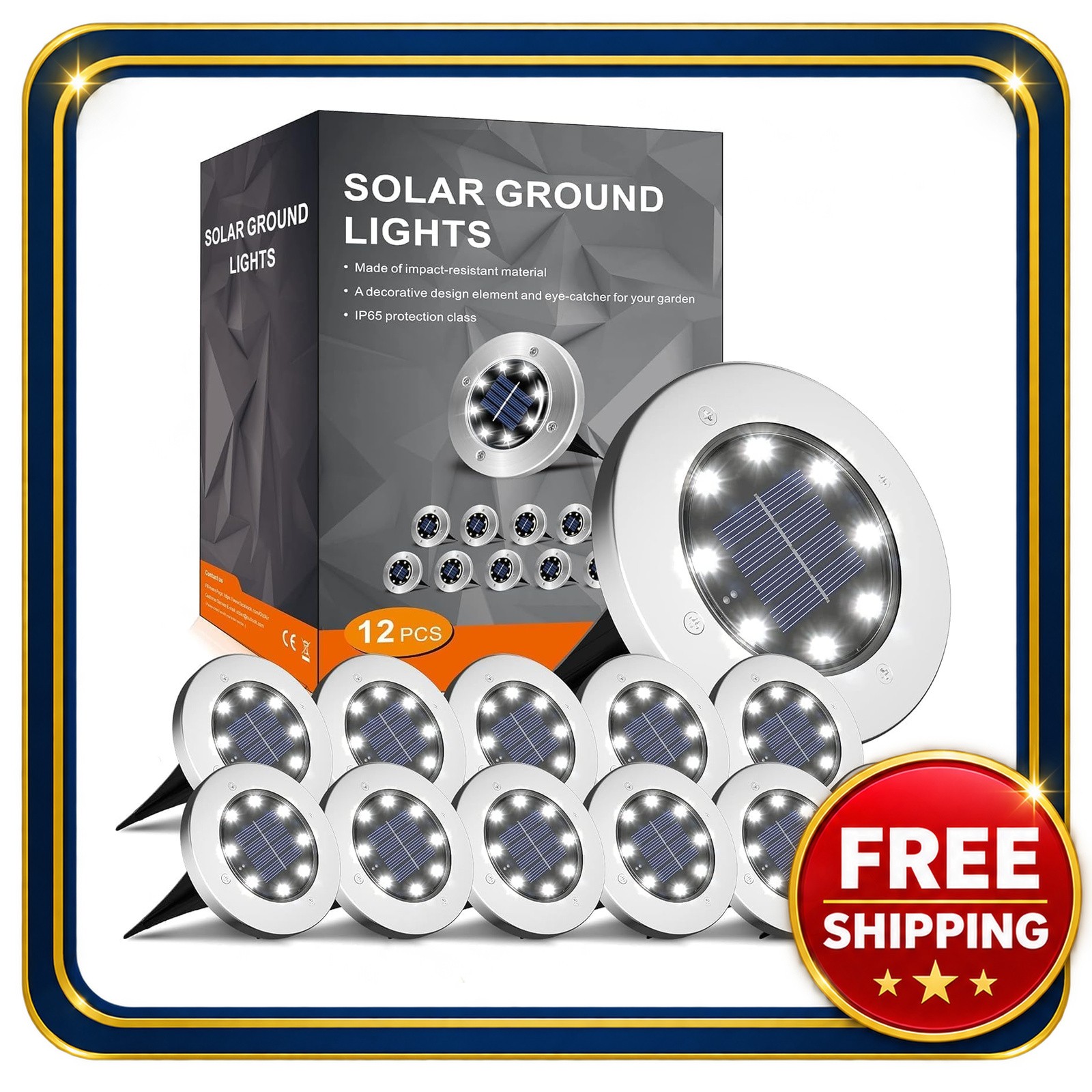 Solar Garden Lights 8 LEDs Waterproof Outdoor Stainless Steel 12 Pack Solar Garden Lights 8 LEDs Waterproof Outdoor Stainless Steel 12 Pack