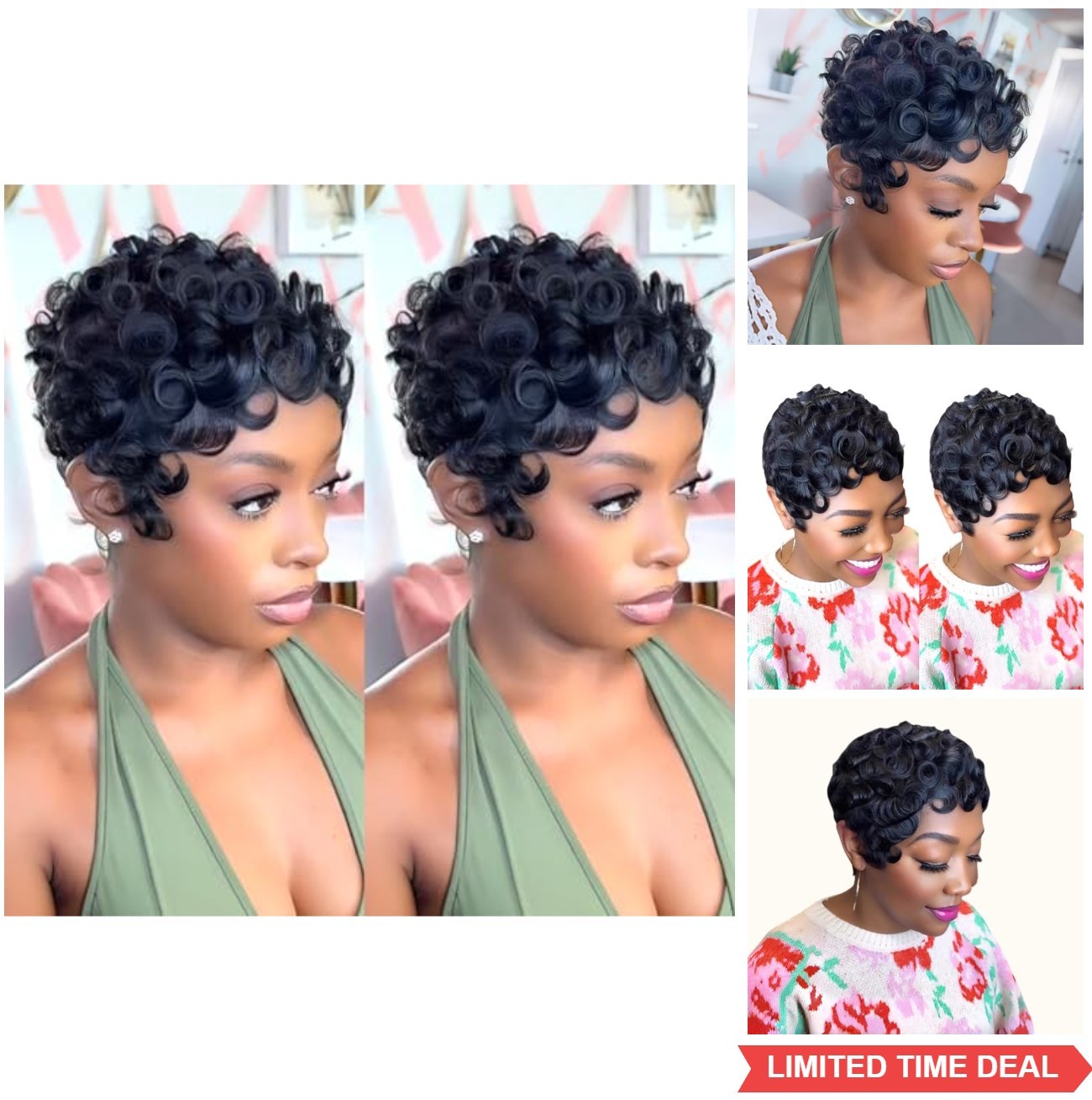 Curly Wave Short Wig for Black Women 1B Pixie Cut Synthetic Hair with Bangs
