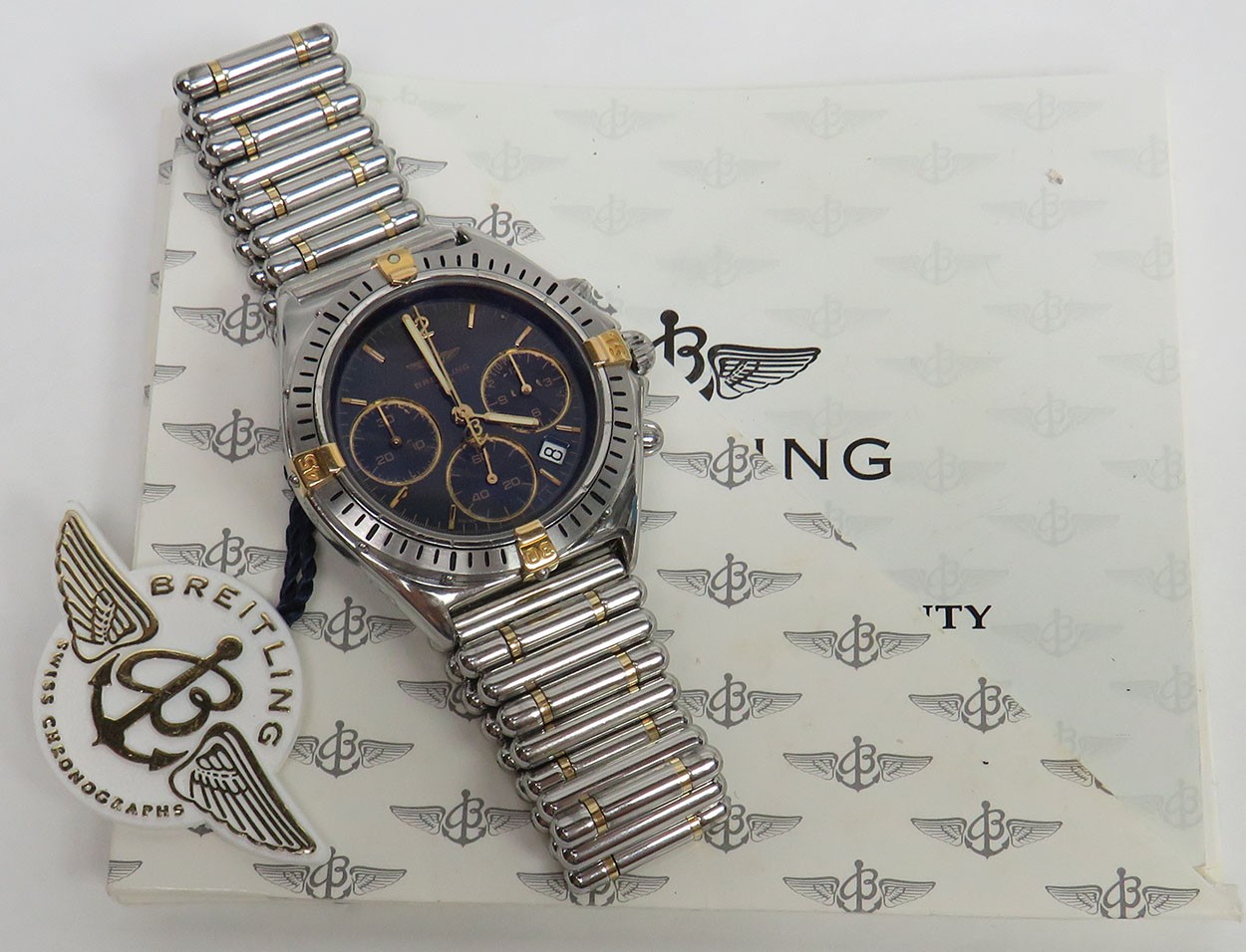 BREITLING 1884 CHRONOMAT MEN\'S BLACK DIAL DATE GOLD MARKERS WATCH B55045 13247