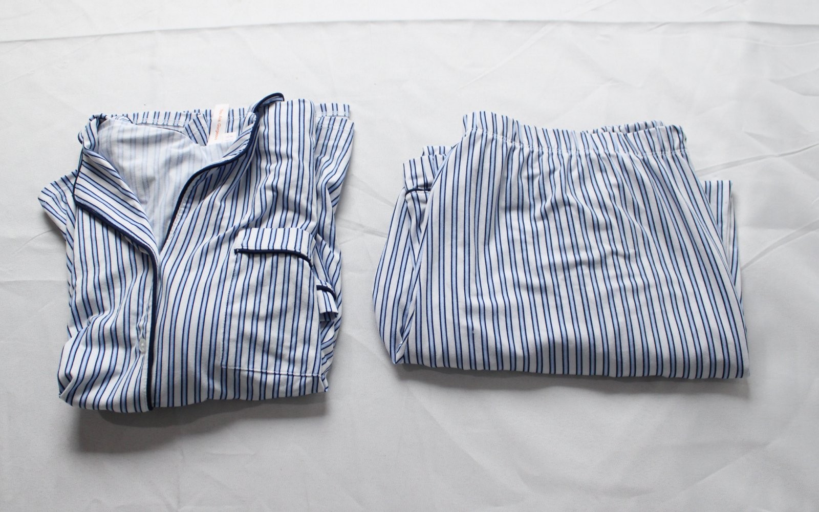 Joyspun Women\'s Cotton Blend Notch Collar Pajama Set JL3 Blue Stripe Large NWT